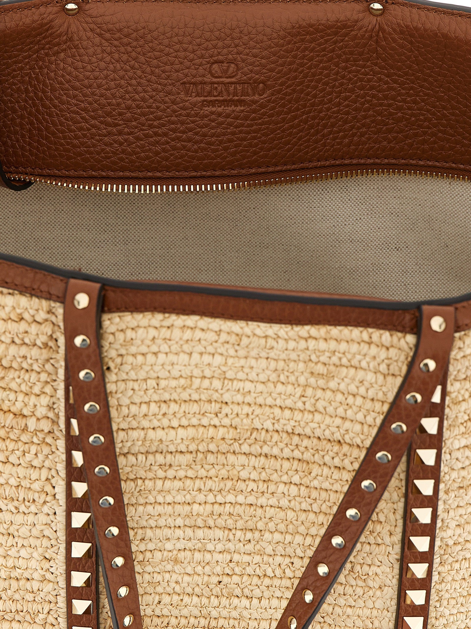 Valentino Garavani Beige Straw Tote Bag Valentino Garavani