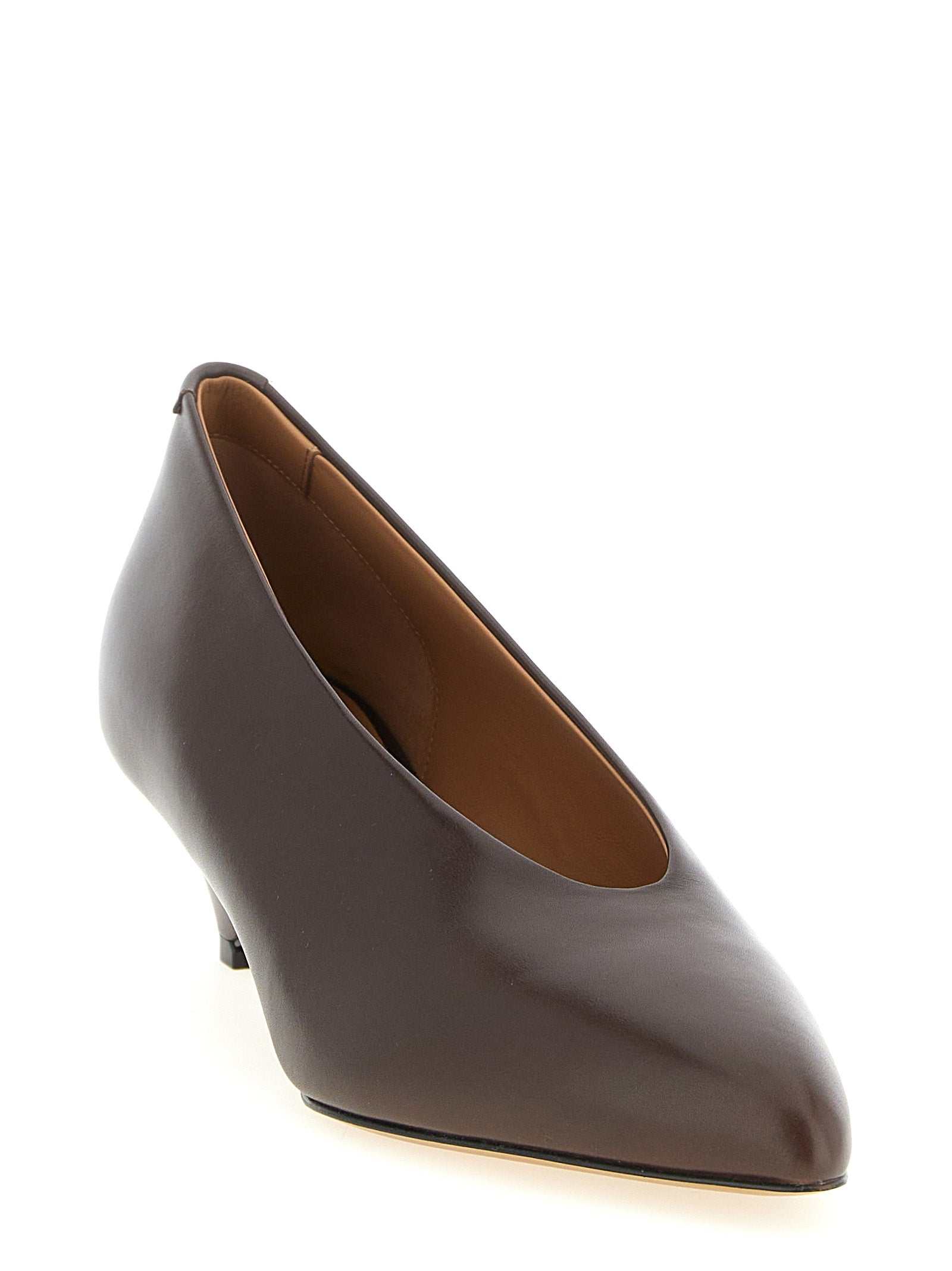 Jil Sander Brown Calfskin Mid Heel Pumps Jil Sander