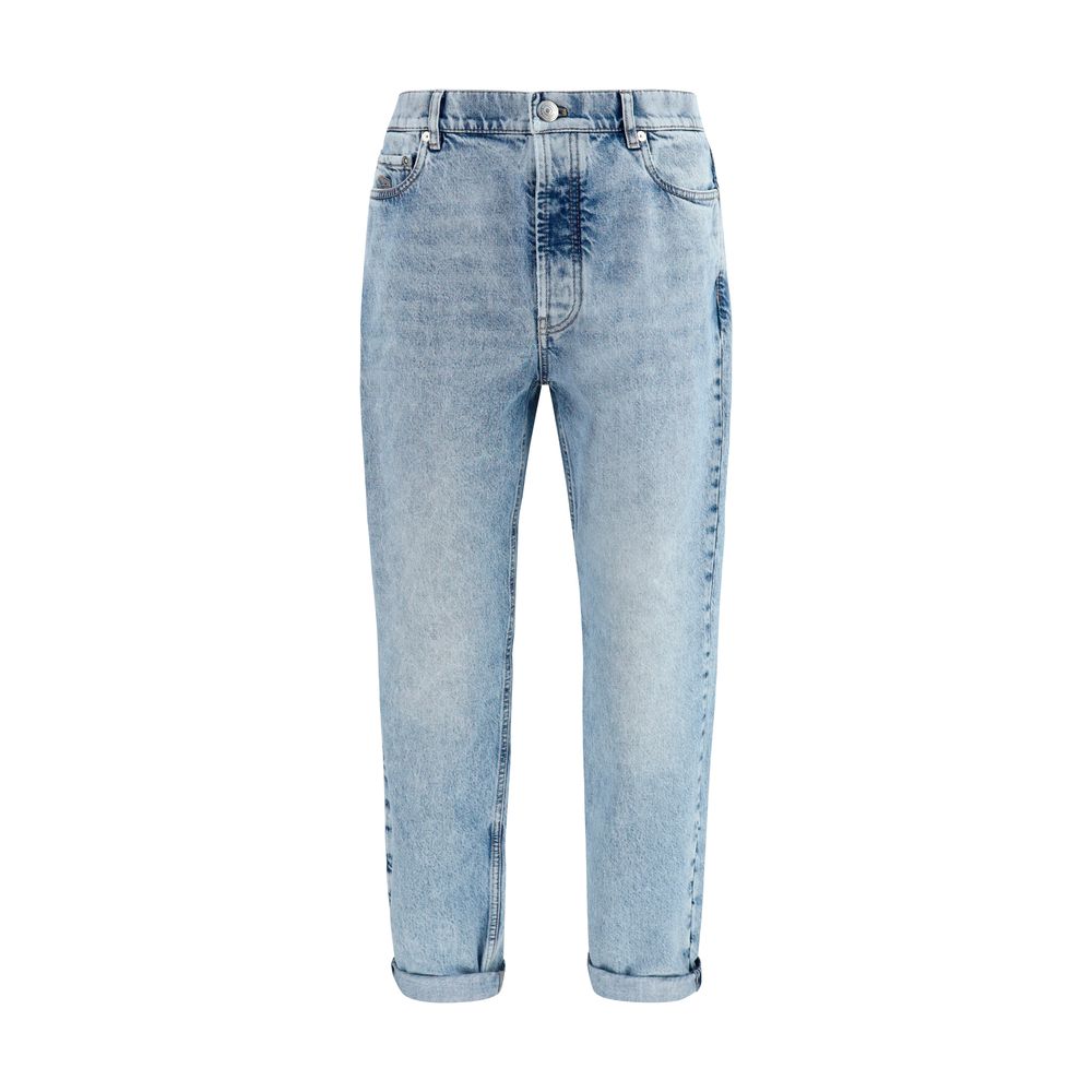 Brunello Cucinelli Blue Cotton Straight-Leg Jeans Brunello Cucinelli