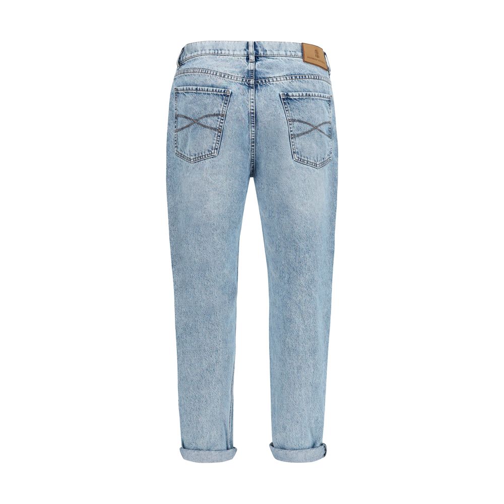 Brunello Cucinelli Blue Cotton Straight-Leg Jeans Brunello Cucinelli