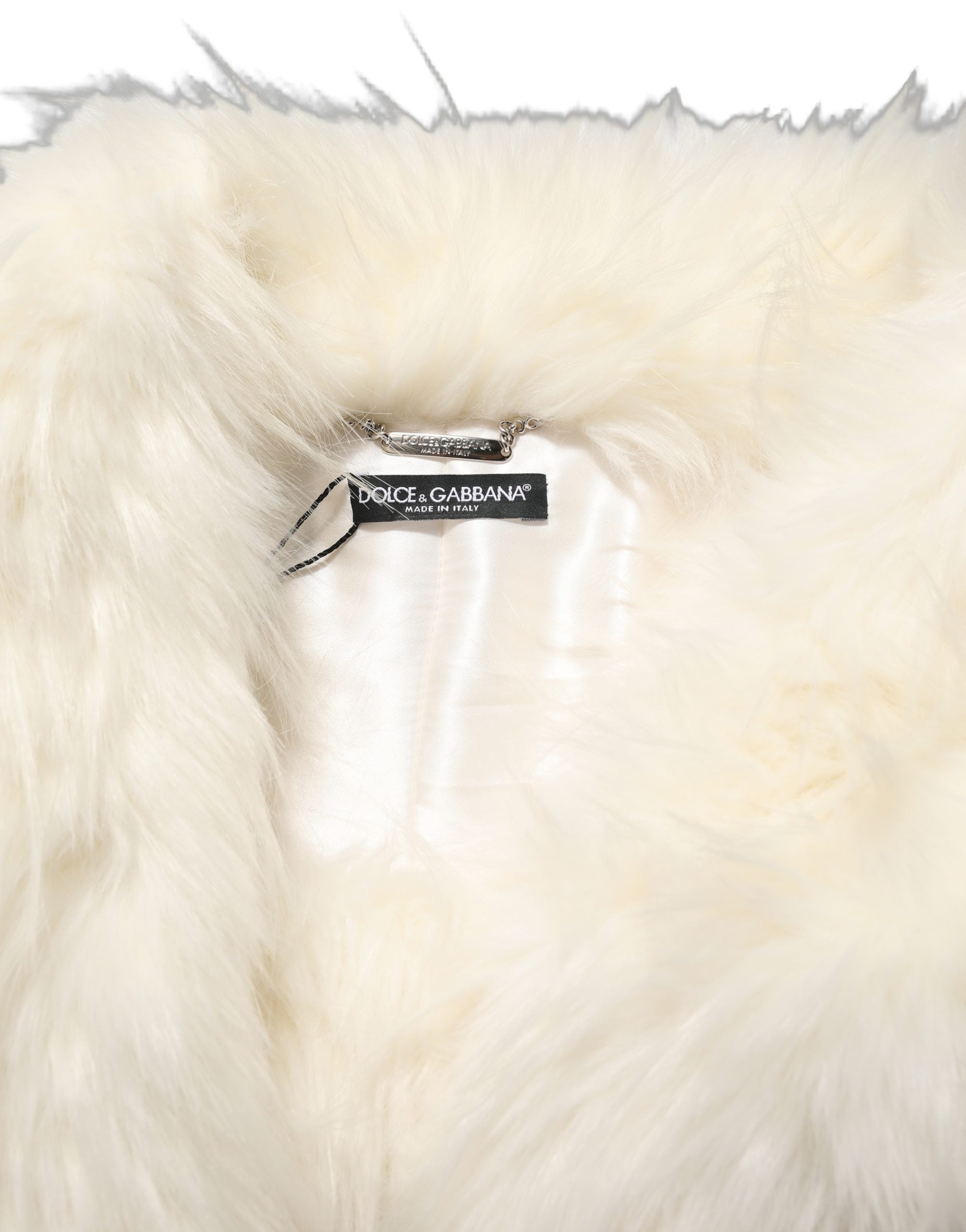 Dolce & Gabbana White Faux Fur Long Sleeves Coat Jacket Dolce & Gabbana
