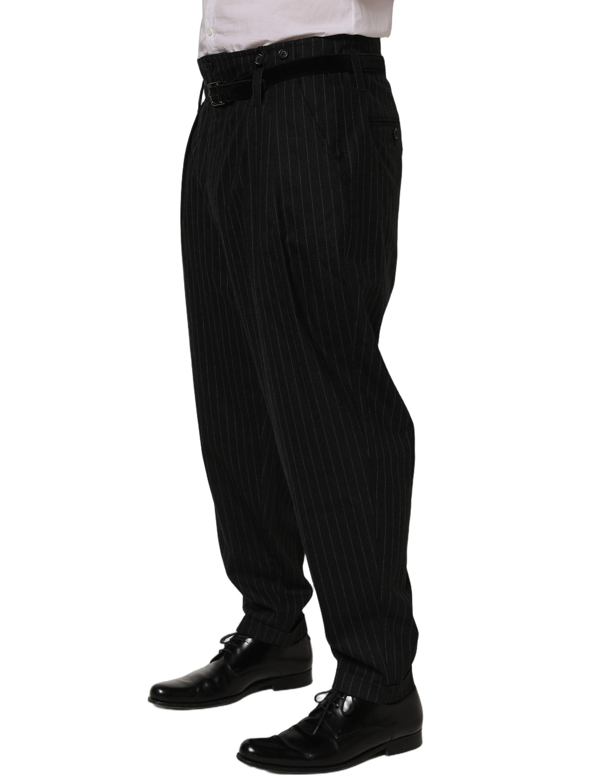 Dolce & Gabbana Black Pinstripe Wool Men Dress Trouser Pants Dolce & Gabbana