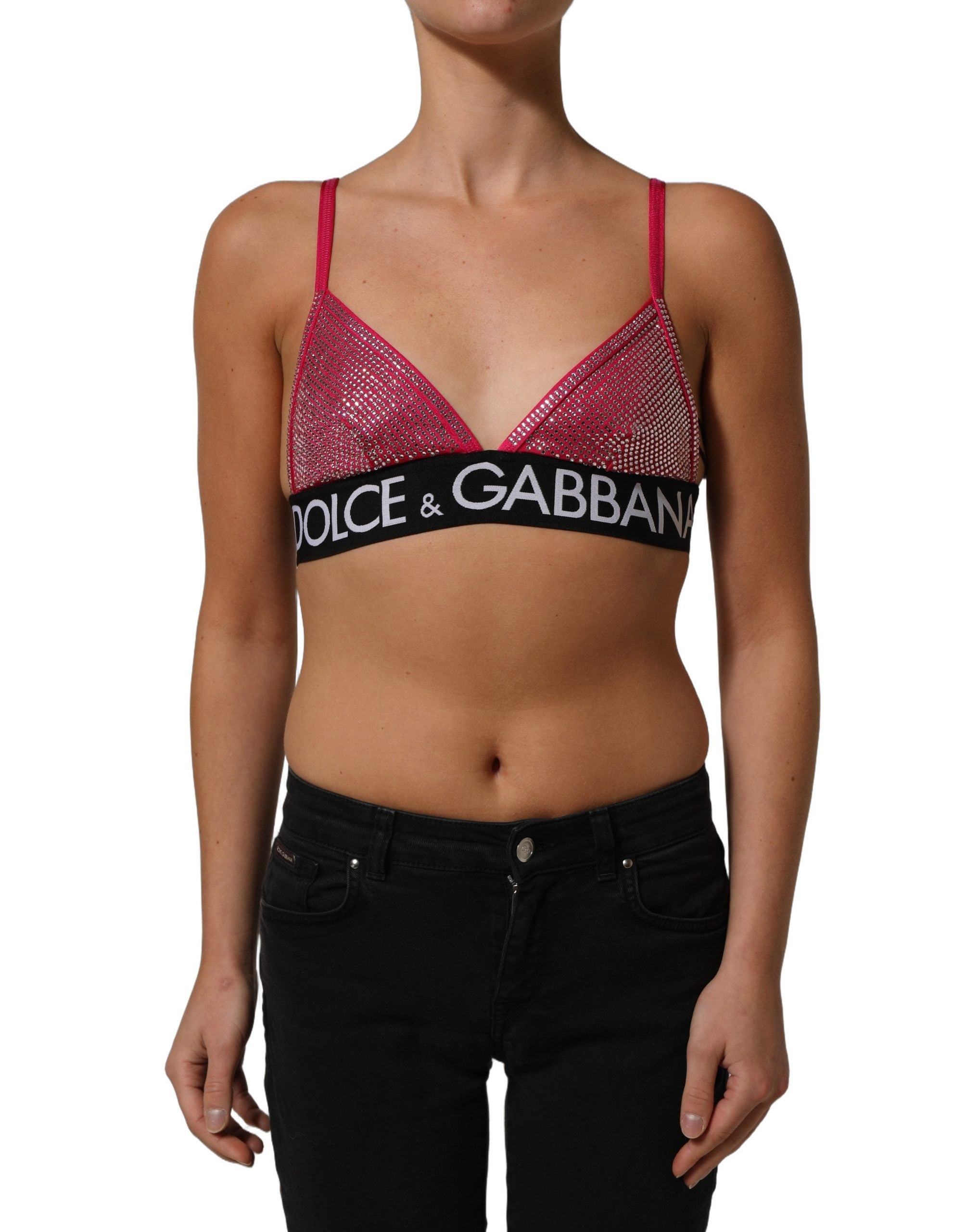 Dolce & Gabbana Pink Crystal Embellished Bralette Crop Top Dolce & Gabbana