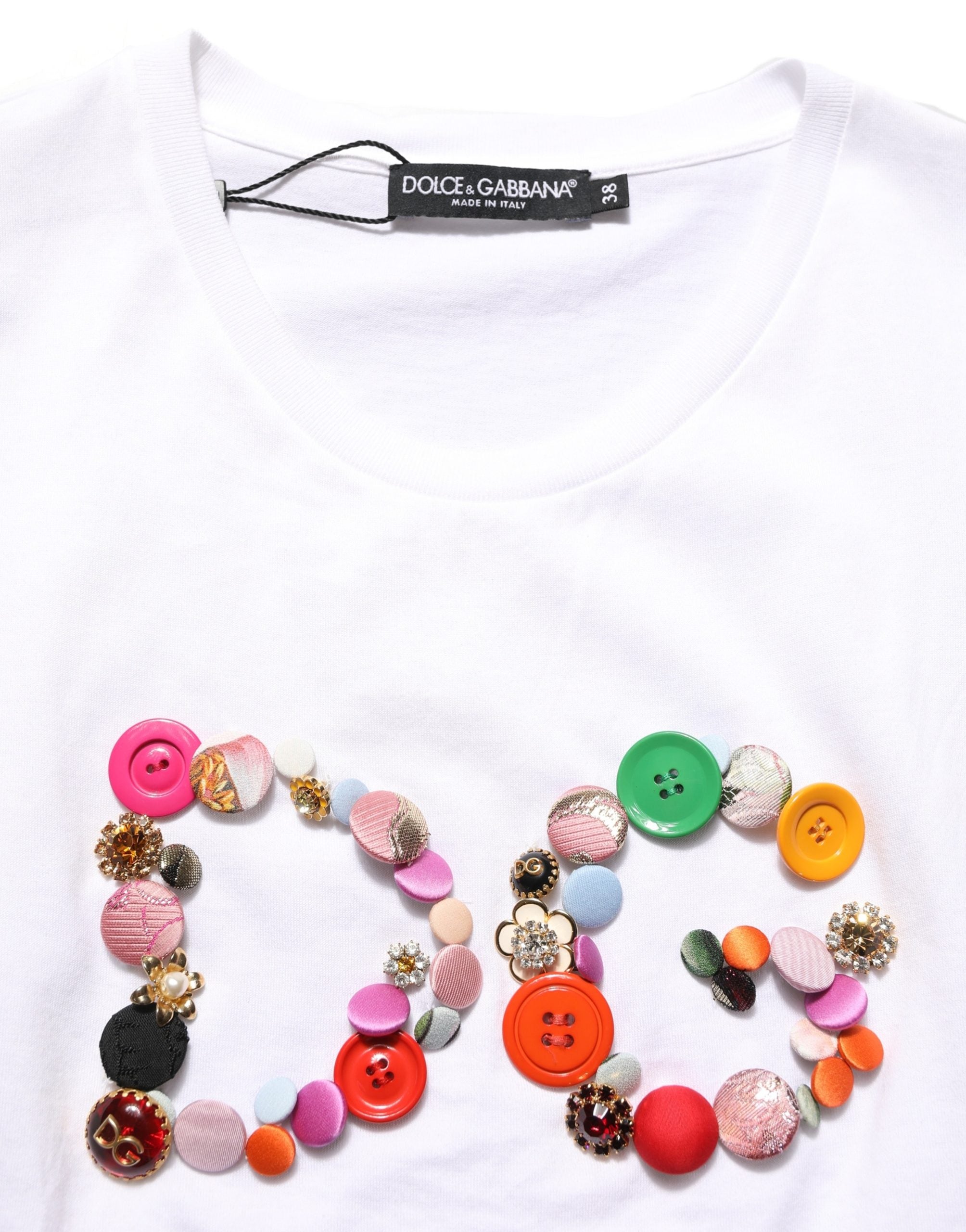 Dolce & Gabbana White DG Logo Embellished Round Neck T-shirt Dolce & Gabbana