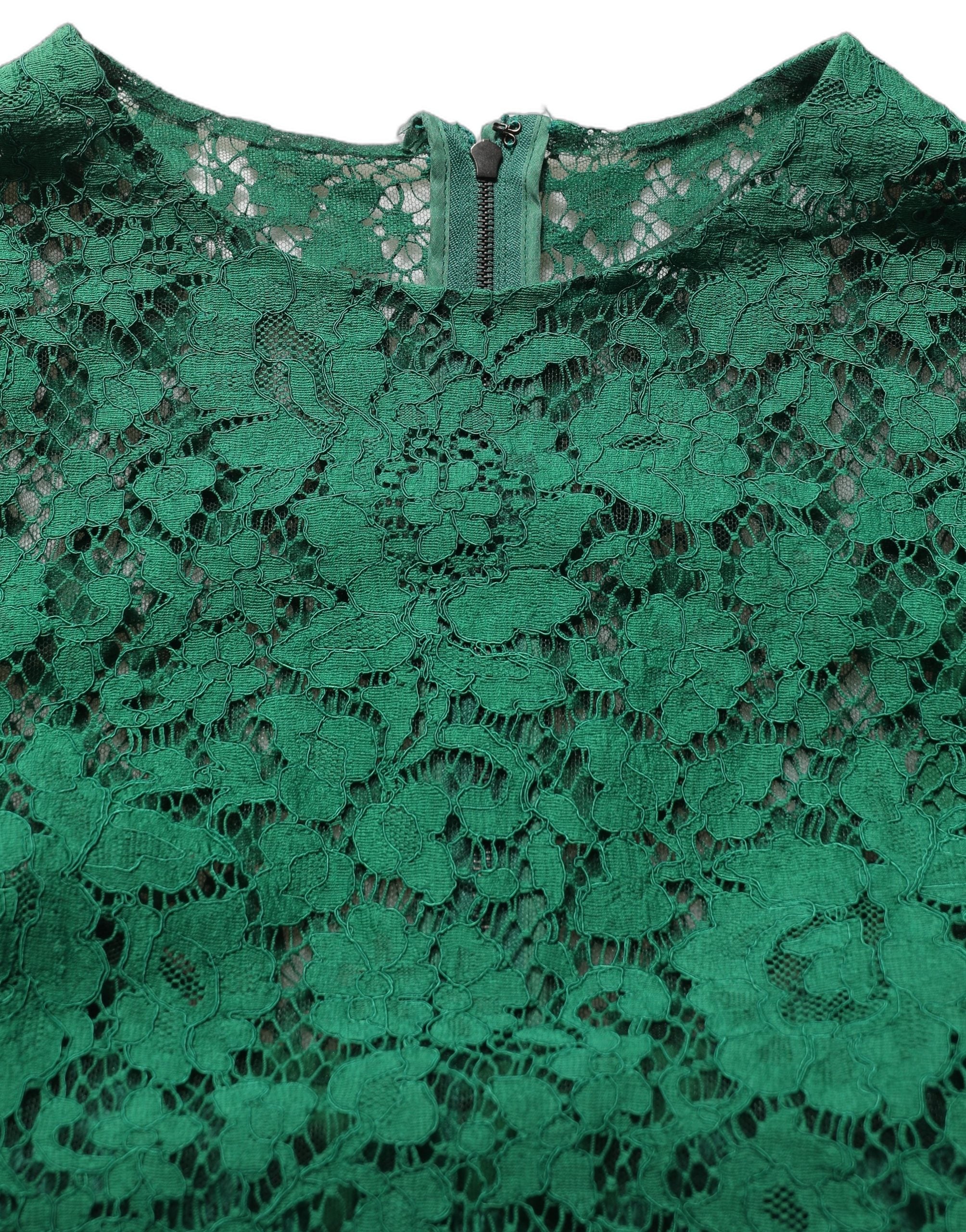 Dolce & Gabbana Green Floral Lace Round Neck Blouse Top Dolce & Gabbana