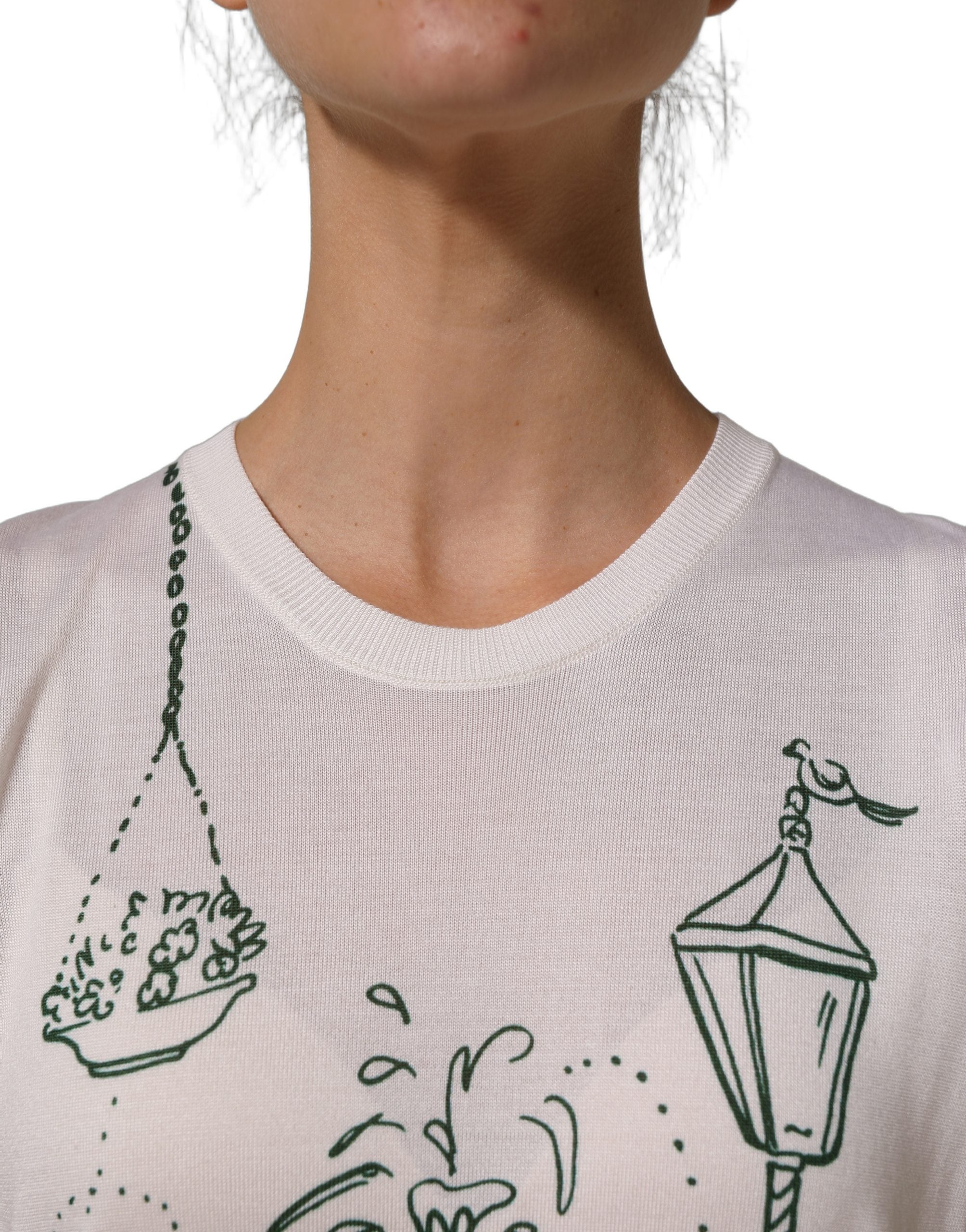 Dolce & Gabbana White Silk Knit Garden Fountain Print Tank Top Dolce & Gabbana