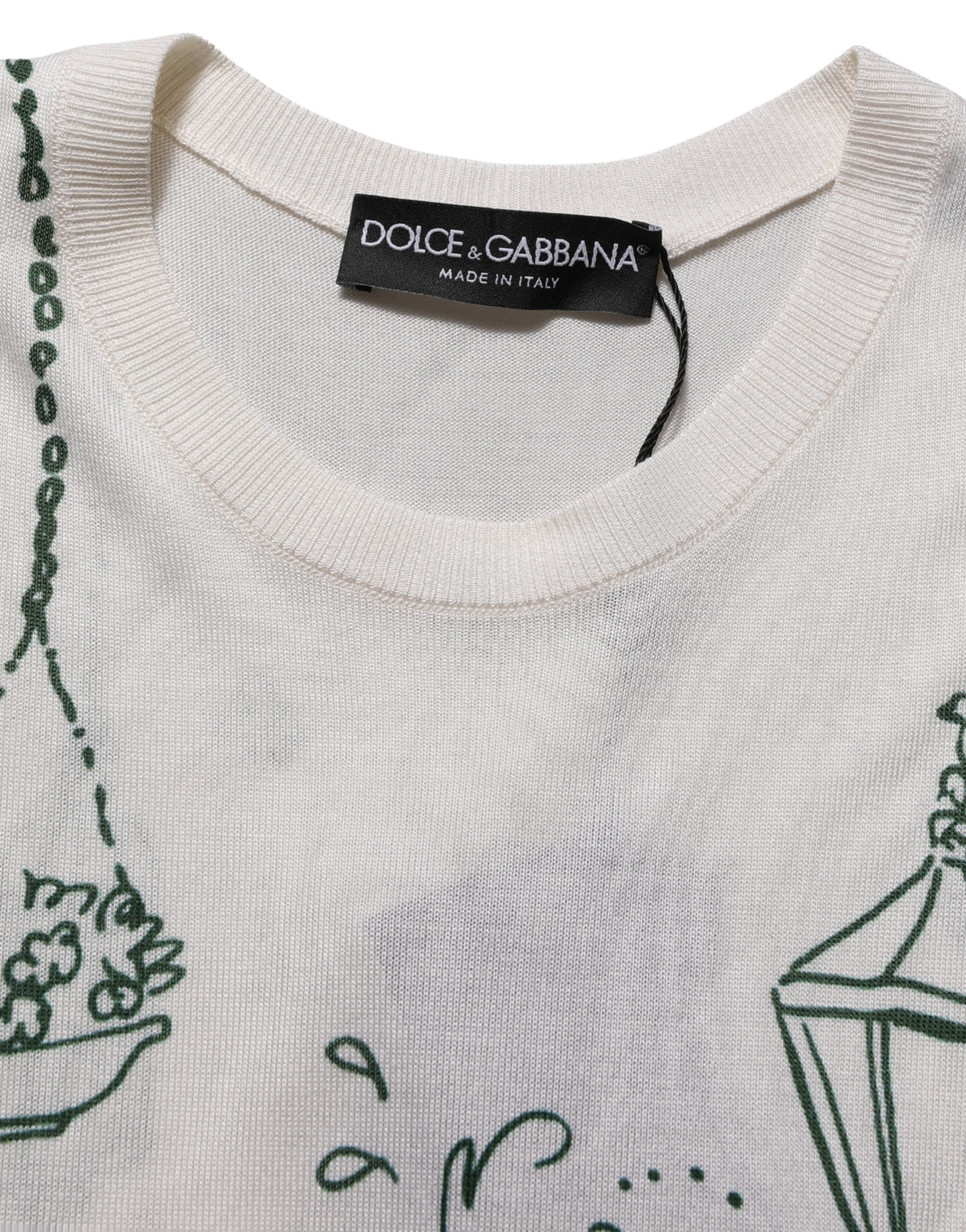 Dolce & Gabbana White Silk Knit Garden Fountain Print Tank Top Dolce & Gabbana