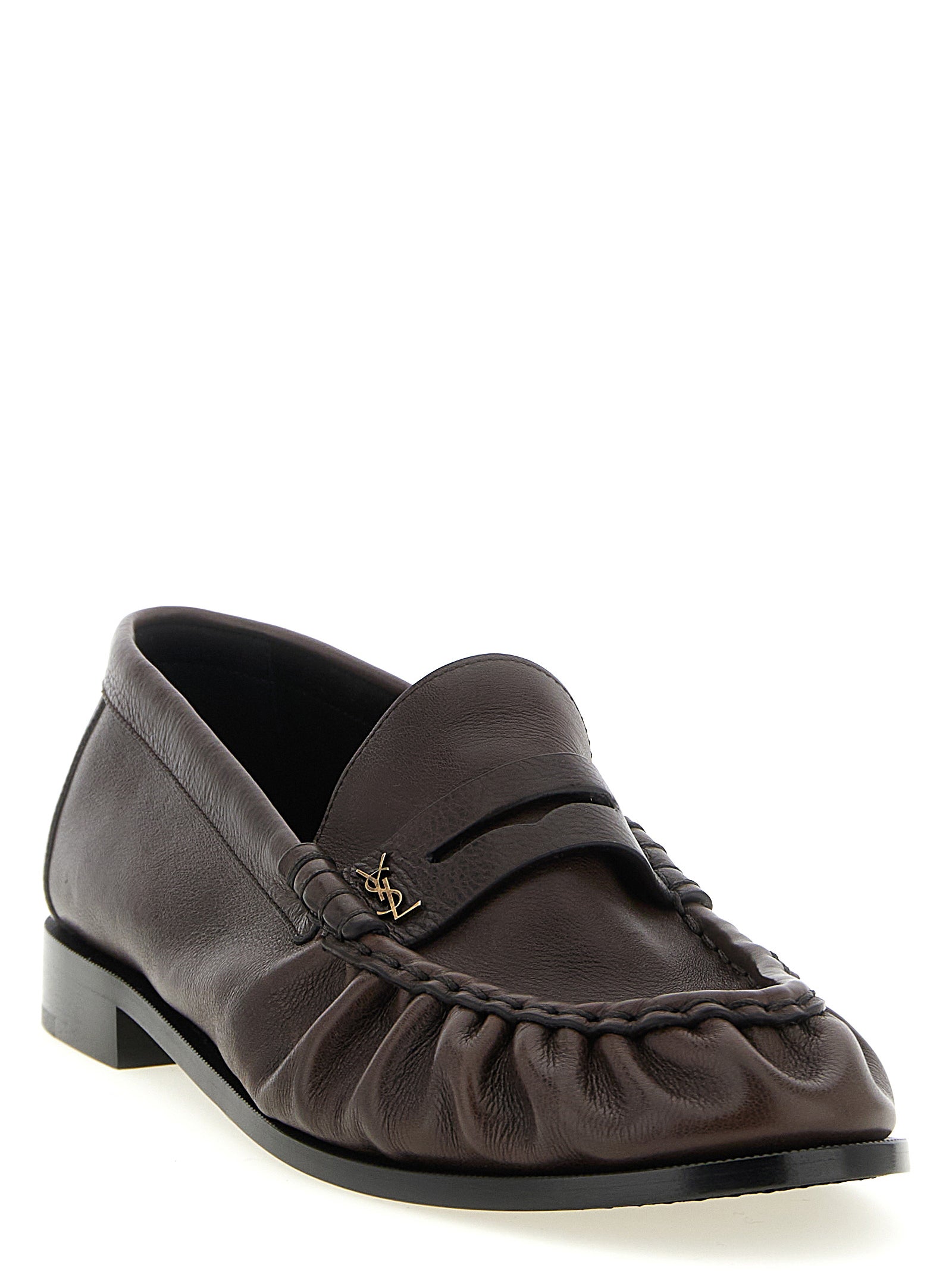 Saint Laurent Brown Calfskin Slip-On Loafers Saint Laurent