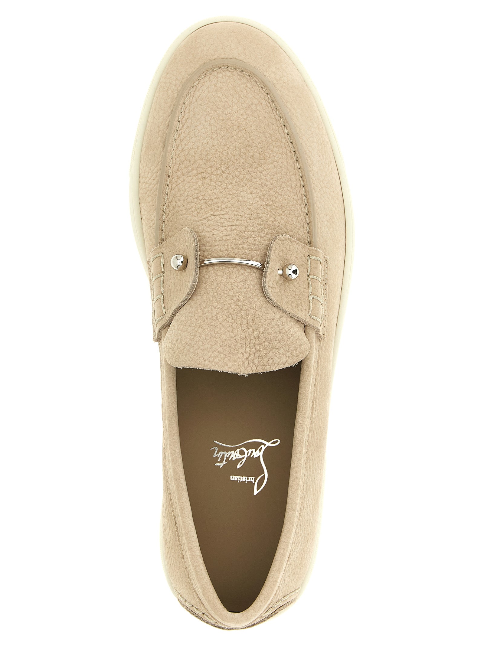 Christian Louboutin Beige Calfskin Slip-On Loafers Christian Louboutin