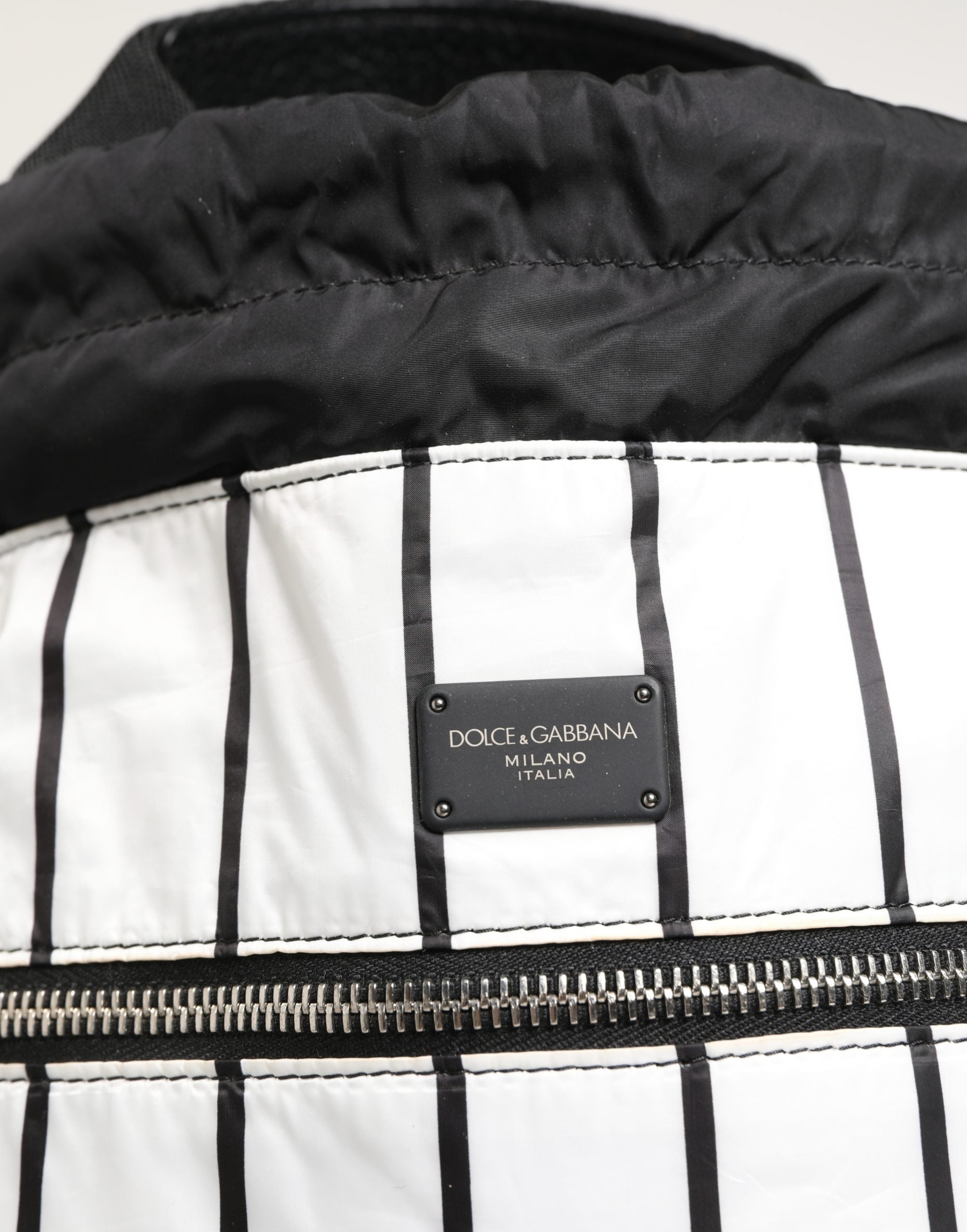 Dolce & Gabbana Black White Striped Polyester Drawstring Backpack Men Bag Dolce & Gabbana