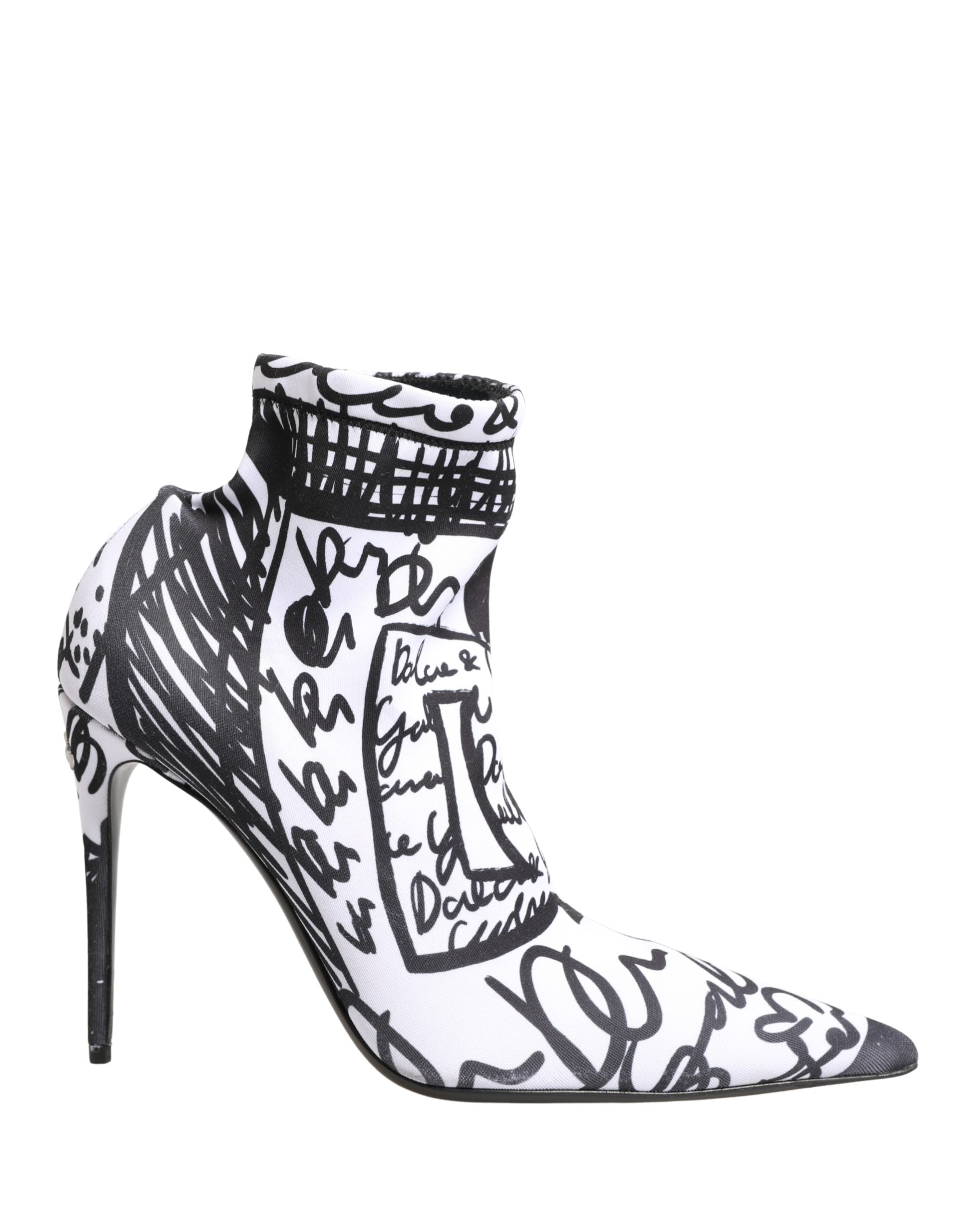 Dolce & Gabbana White Graffiti Stretch Ankle Boots Shoes Dolce & Gabbana