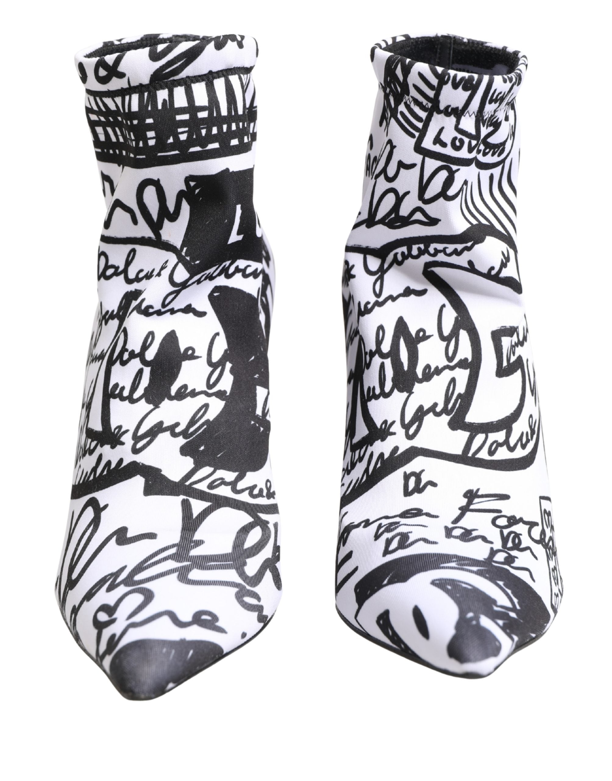 Dolce & Gabbana White Graffiti Stretch Ankle Boots Shoes Dolce & Gabbana