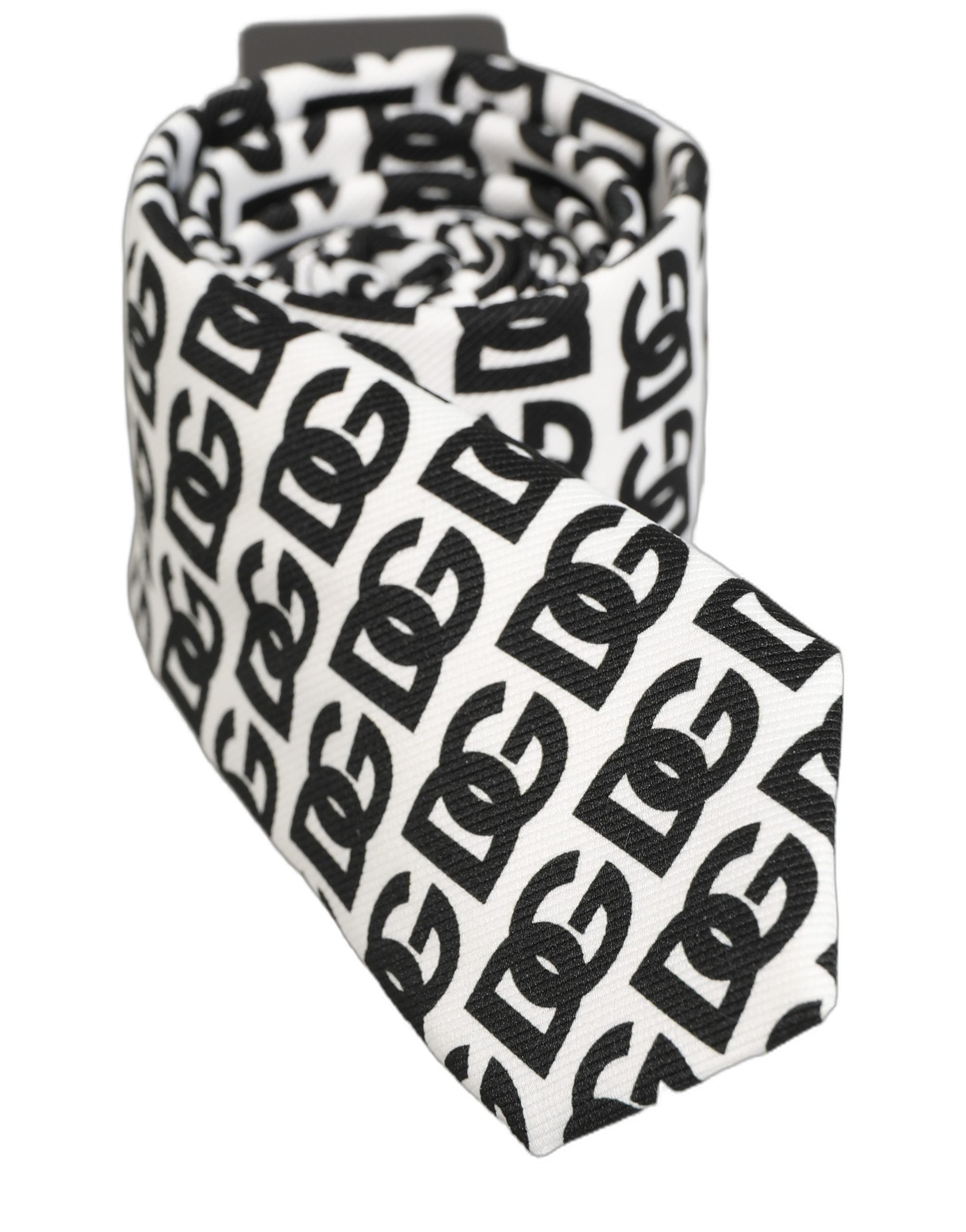 Dolce & Gabbana White Black Logo Monogram Wide Adjustable Men Necktie Tie Dolce & Gabbana