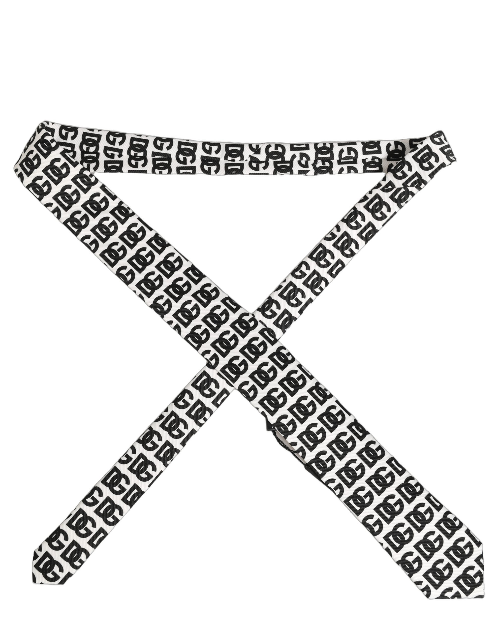 Dolce & Gabbana White Black Logo Monogram Wide Adjustable Men Necktie Tie Dolce & Gabbana