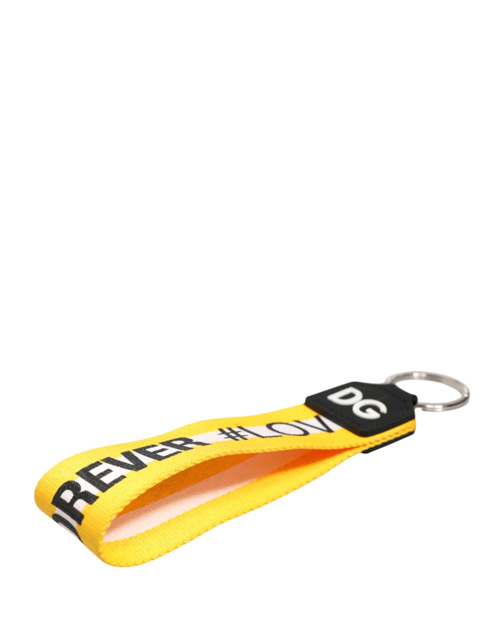 Dolce & Gabbana Yellow Logo Polyester Silver Brass Holder Keychain Keyring Dolce & Gabbana