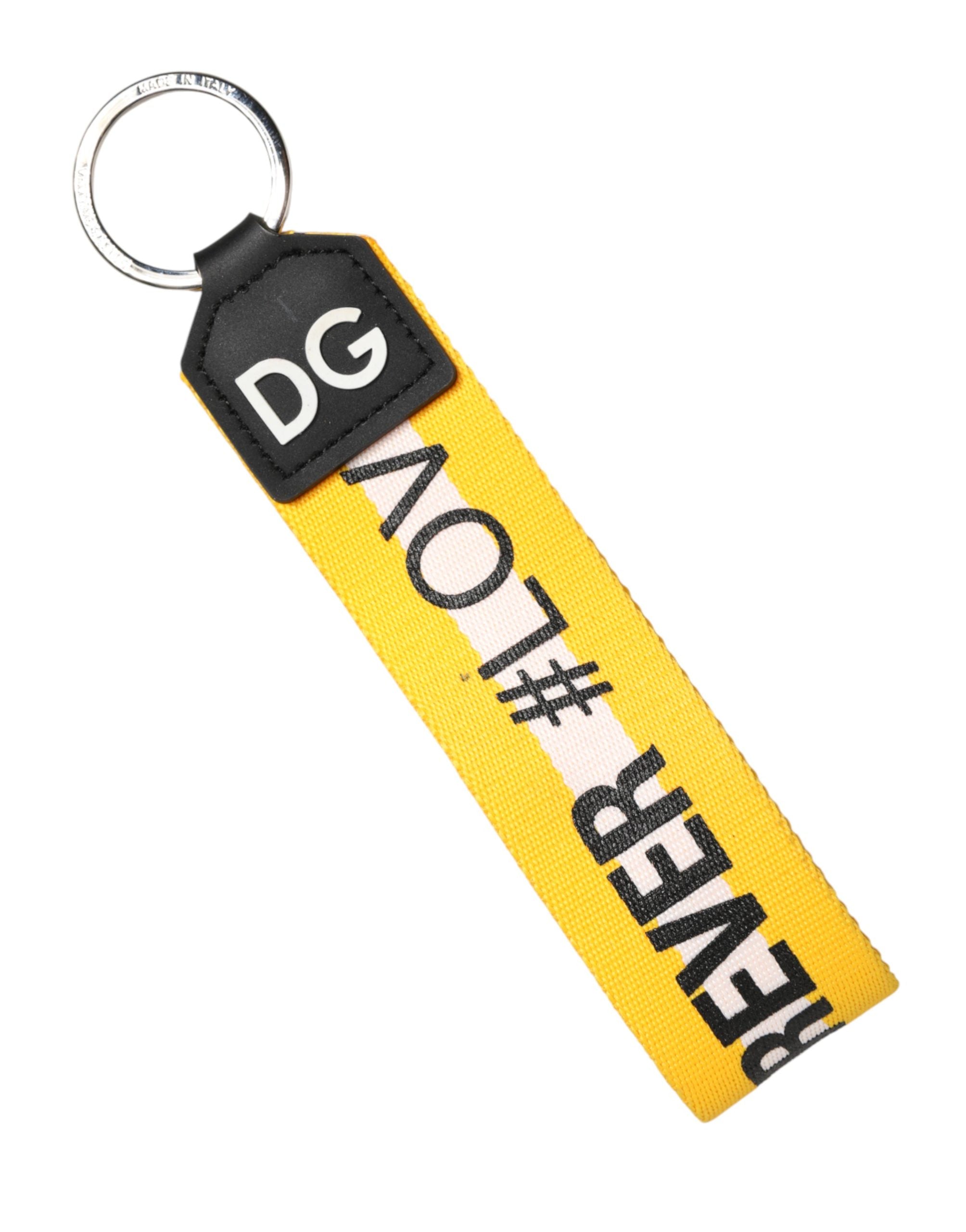 Dolce & Gabbana Yellow Logo Polyester Silver Brass Holder Keychain Keyring Dolce & Gabbana