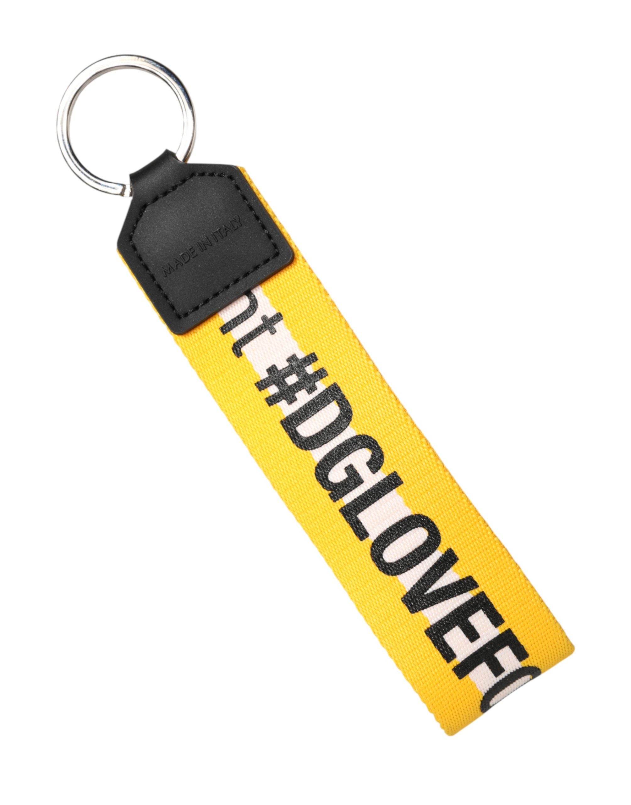 Dolce & Gabbana Yellow Logo Polyester Silver Brass Holder Keychain Keyring Dolce & Gabbana
