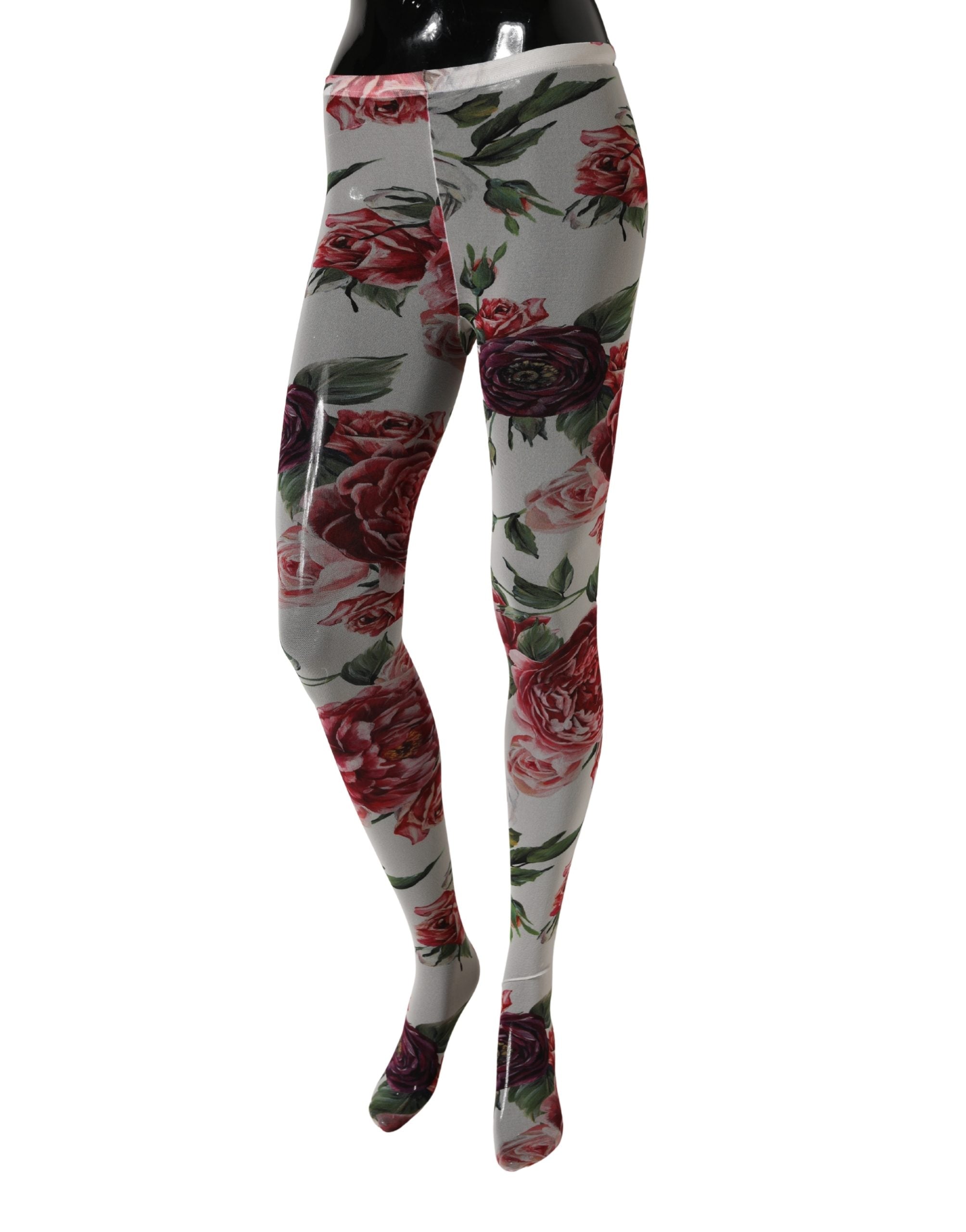 Dolce & Gabbana White Nylon Floral Print Tights Stockings Socks Dolce & Gabbana