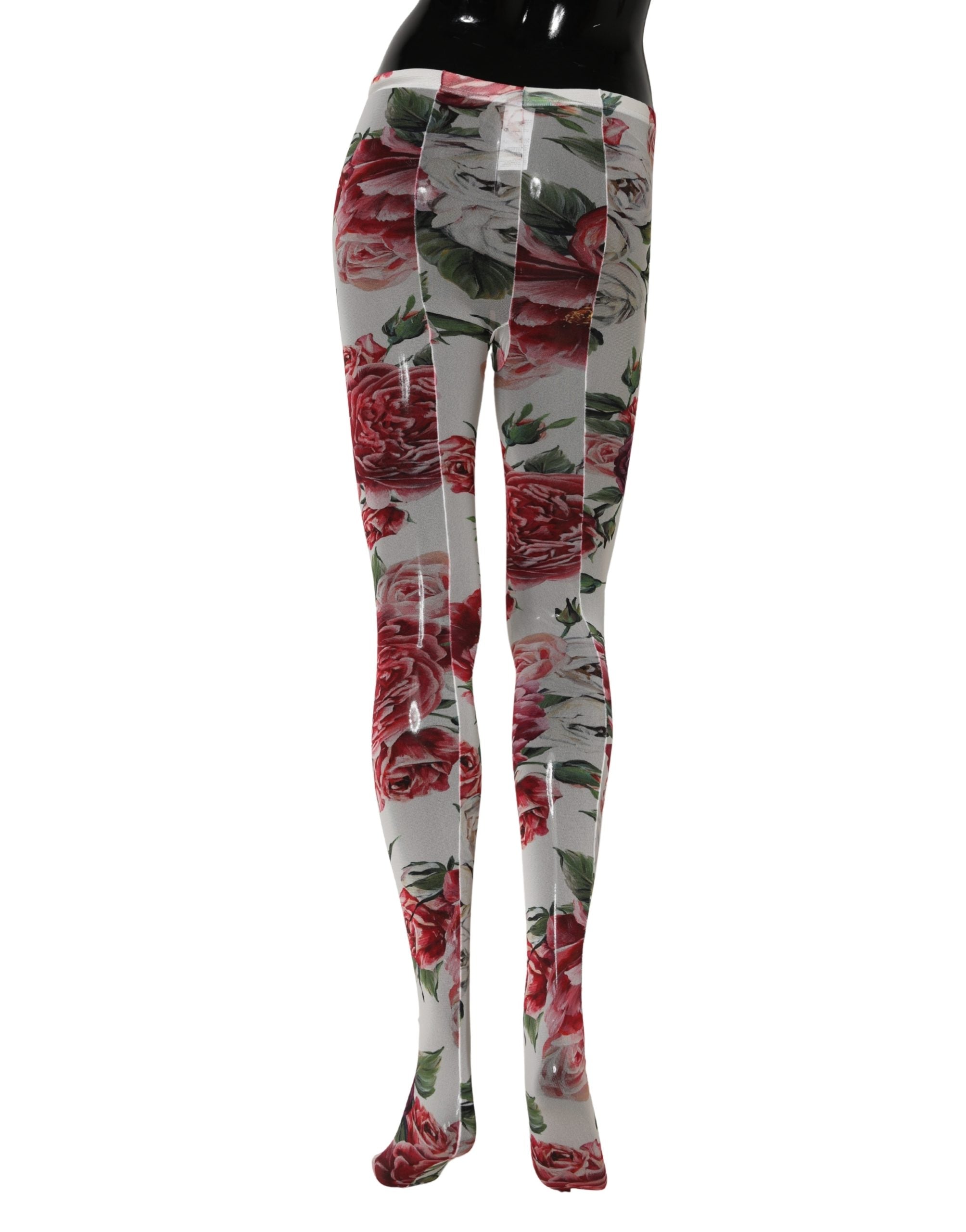 Dolce & Gabbana White Nylon Floral Print Tights Stockings Socks Dolce & Gabbana