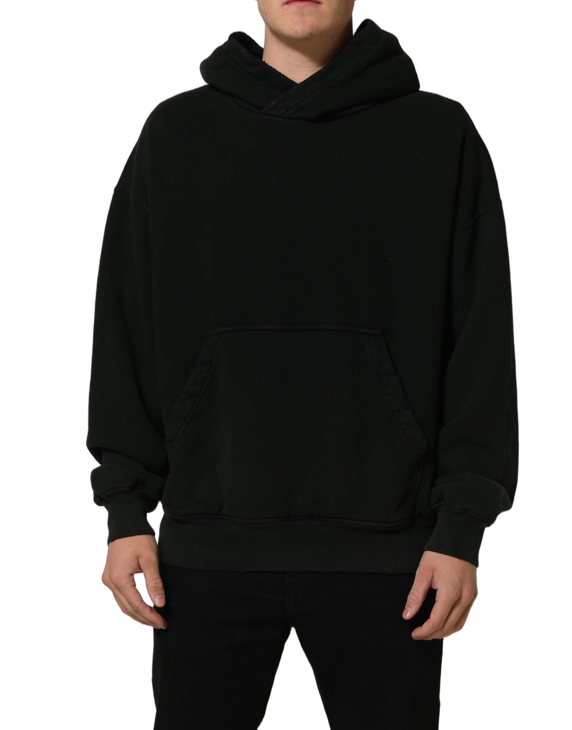 Dolce & Gabbana Black Cotton Hooded Men Sweatshirt Sweater Dolce & Gabbana