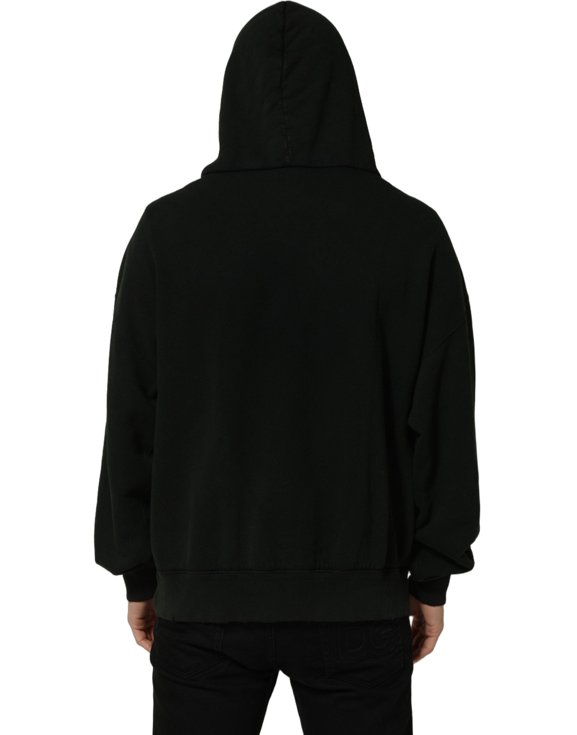 Dolce & Gabbana Black Cotton Hooded Men Sweatshirt Sweater Dolce & Gabbana