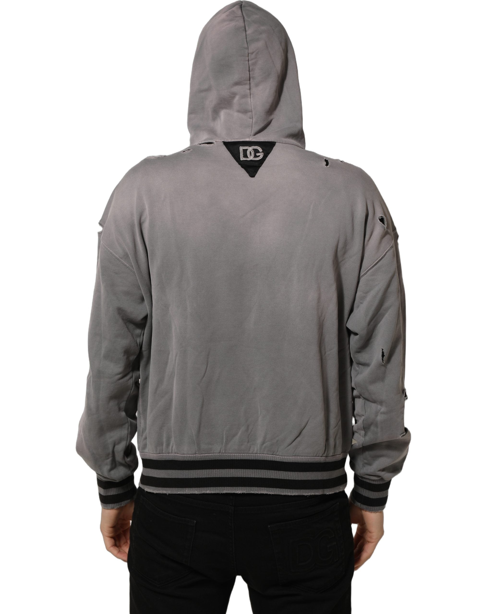 Dolce & Gabbana Gray Graphic Hooded Sweatshirt Men Sweater Dolce & Gabbana