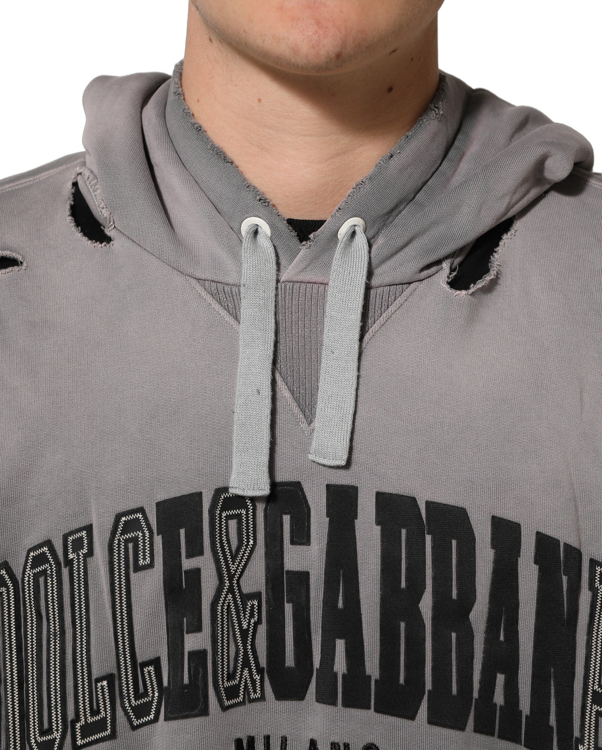 Dolce & Gabbana Gray Graphic Hooded Sweatshirt Men Sweater Dolce & Gabbana