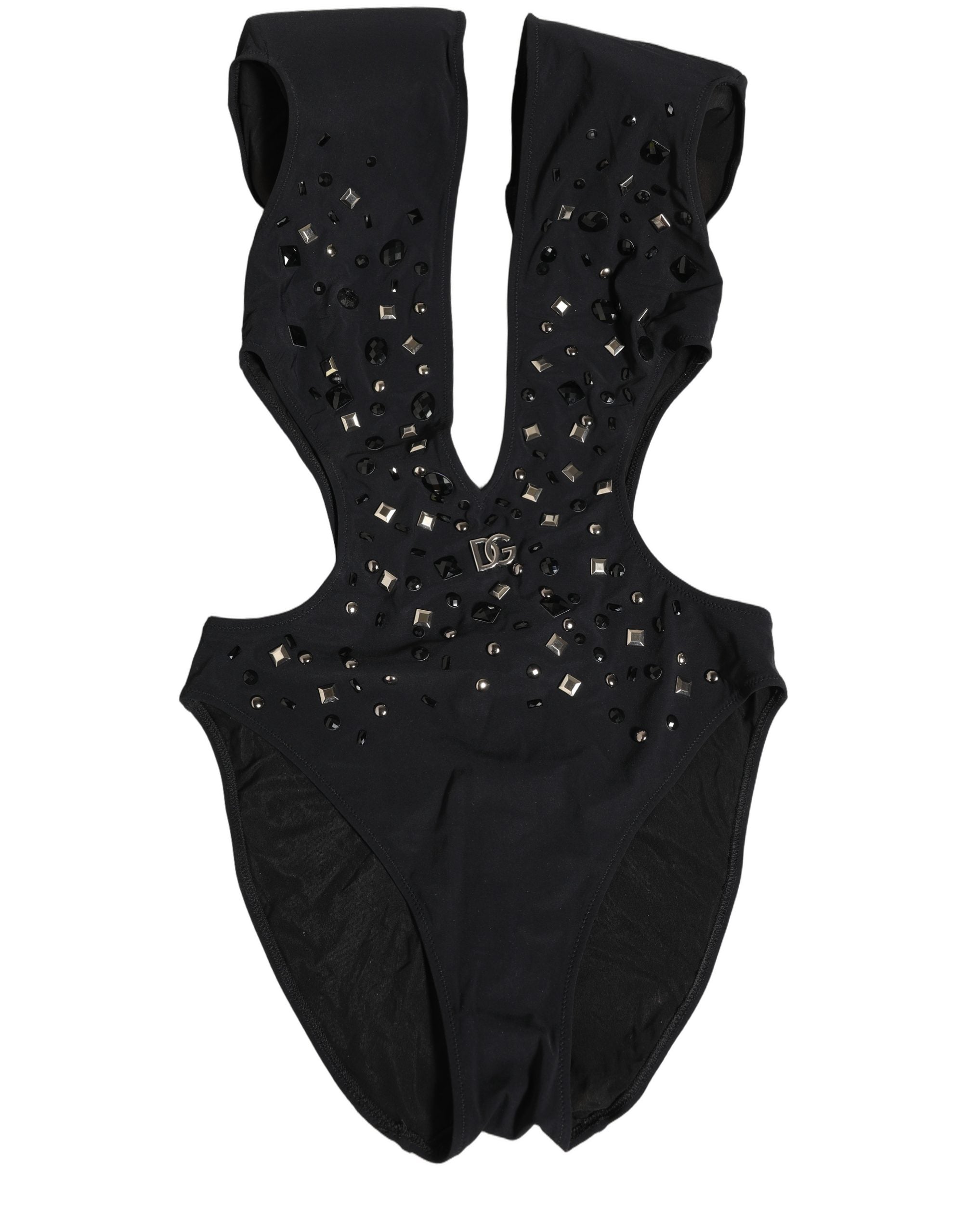 Dolce & Gabbana Black Logo Embellished Cutout One Piece Swimwear Dolce & Gabbana