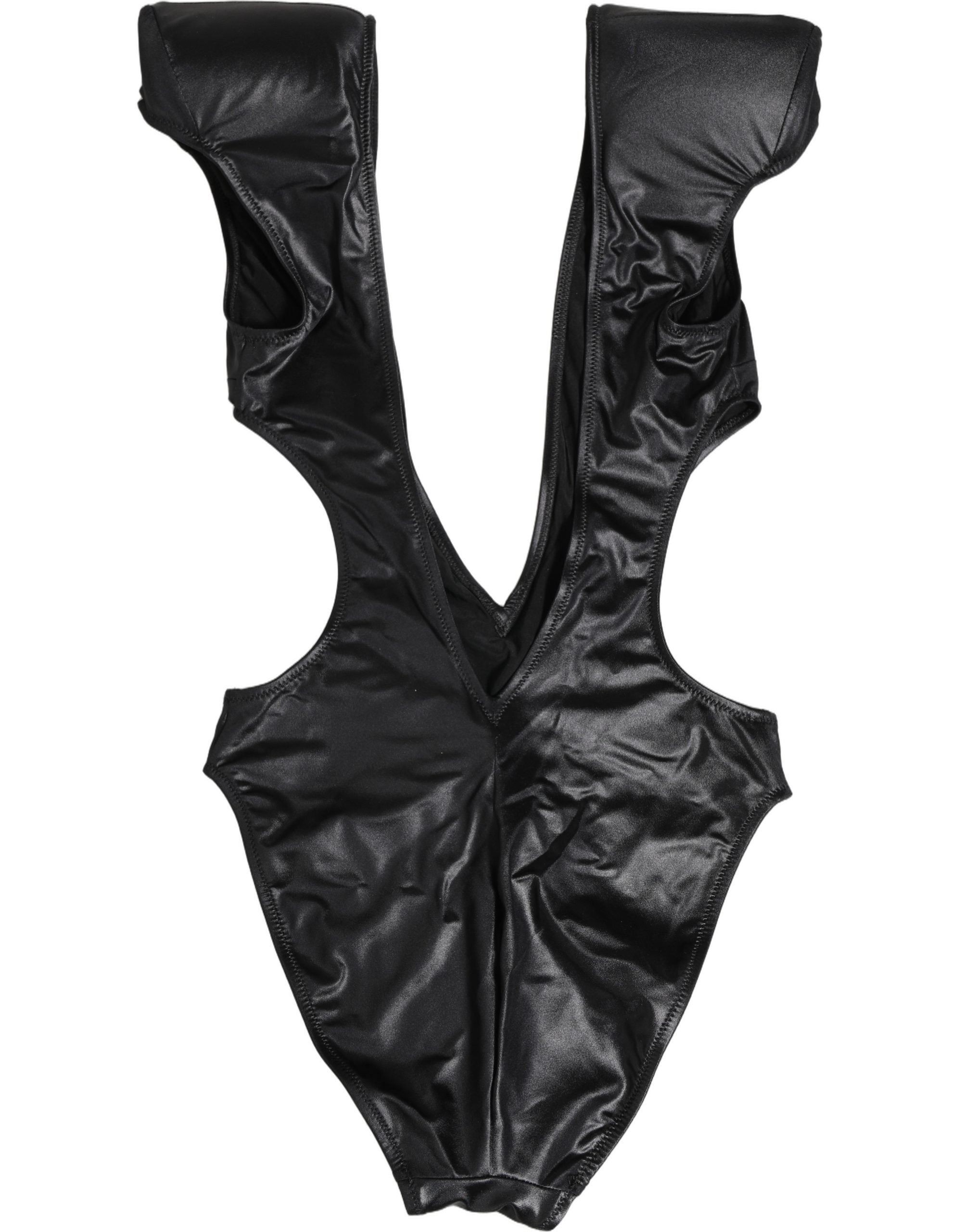 Dolce & Gabbana Black Deep V-Neck Cutout One Piece Swimwear Dolce & Gabbana