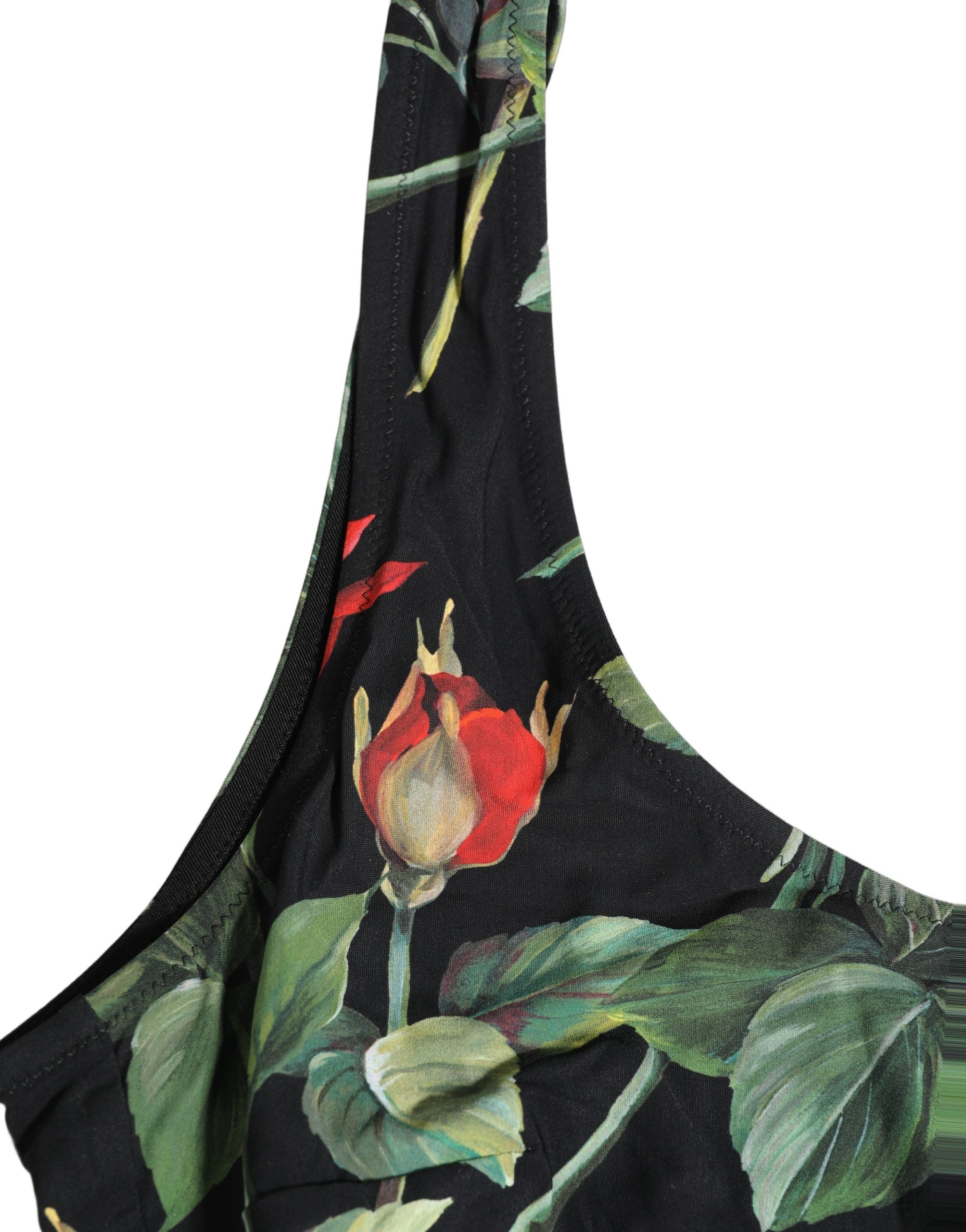 Dolce & Gabbana Black Floral Print One Piece Swimsuit Swimwear Dolce & Gabbana