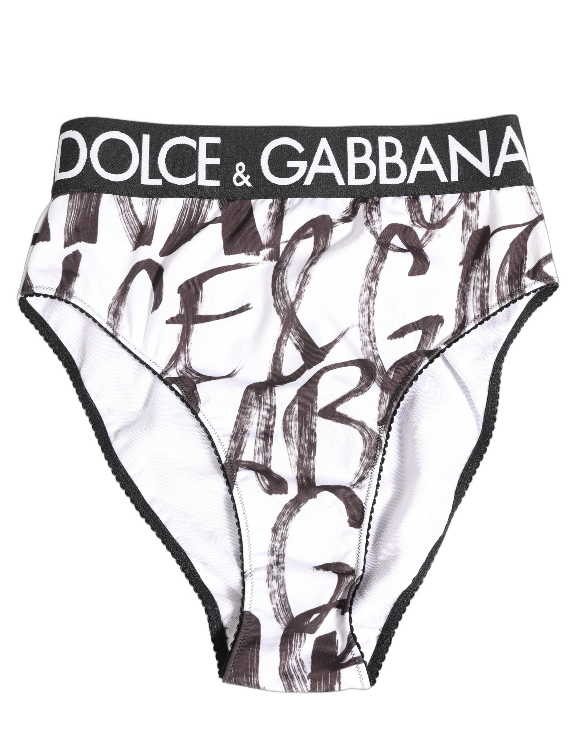 Dolce & Gabbana White Black Graphic Logo High Brief Underwear Dolce & Gabbana