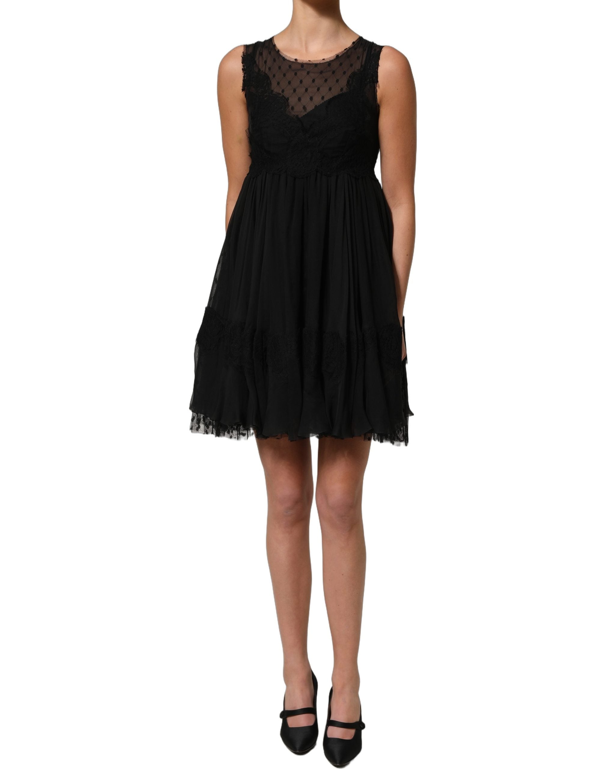 Dolce & Gabbana Black Lace Trim Sleeveless A-line Mini Dress Dolce & Gabbana