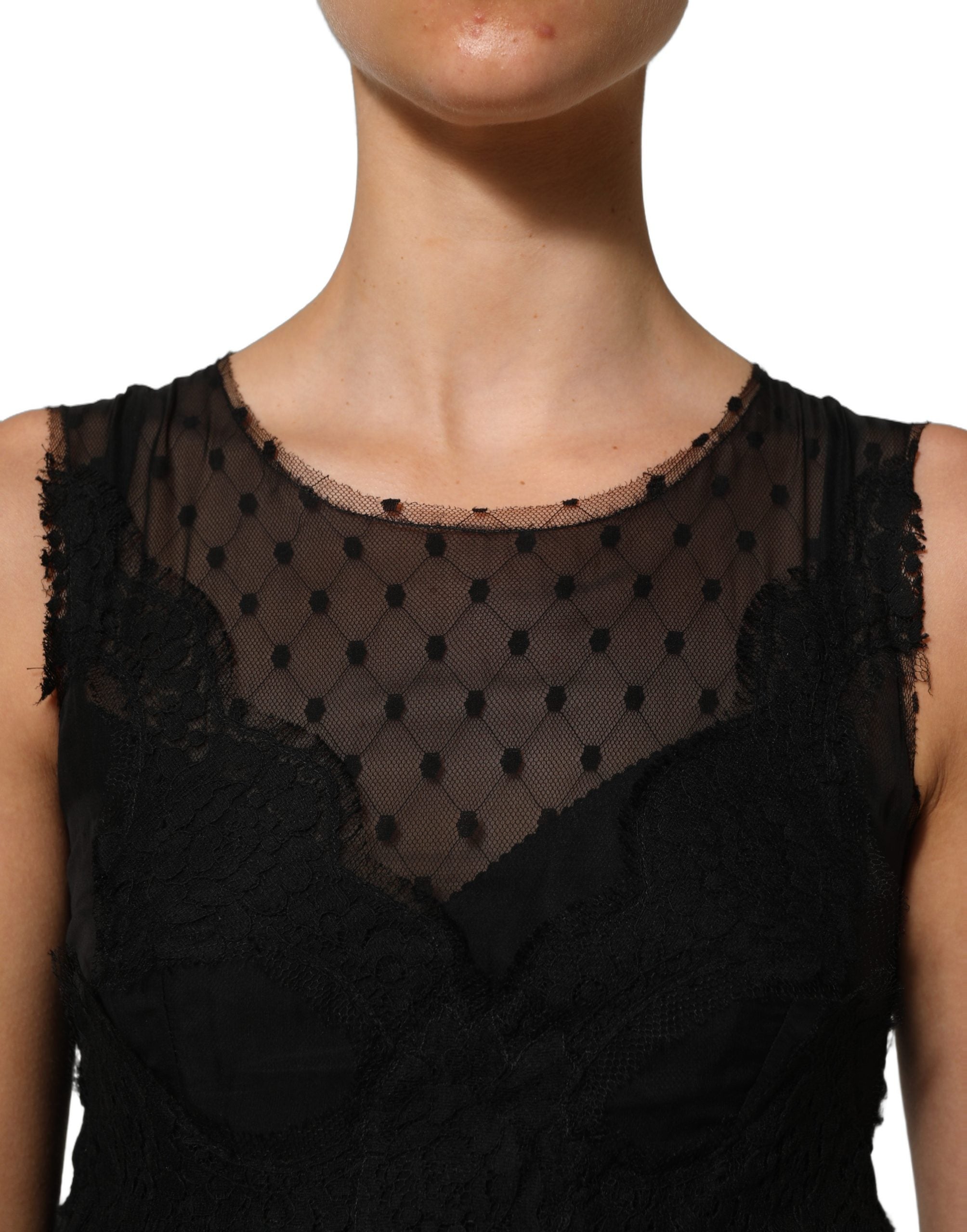 Dolce & Gabbana Black Lace Trim Sleeveless A-line Mini Dress Dolce & Gabbana