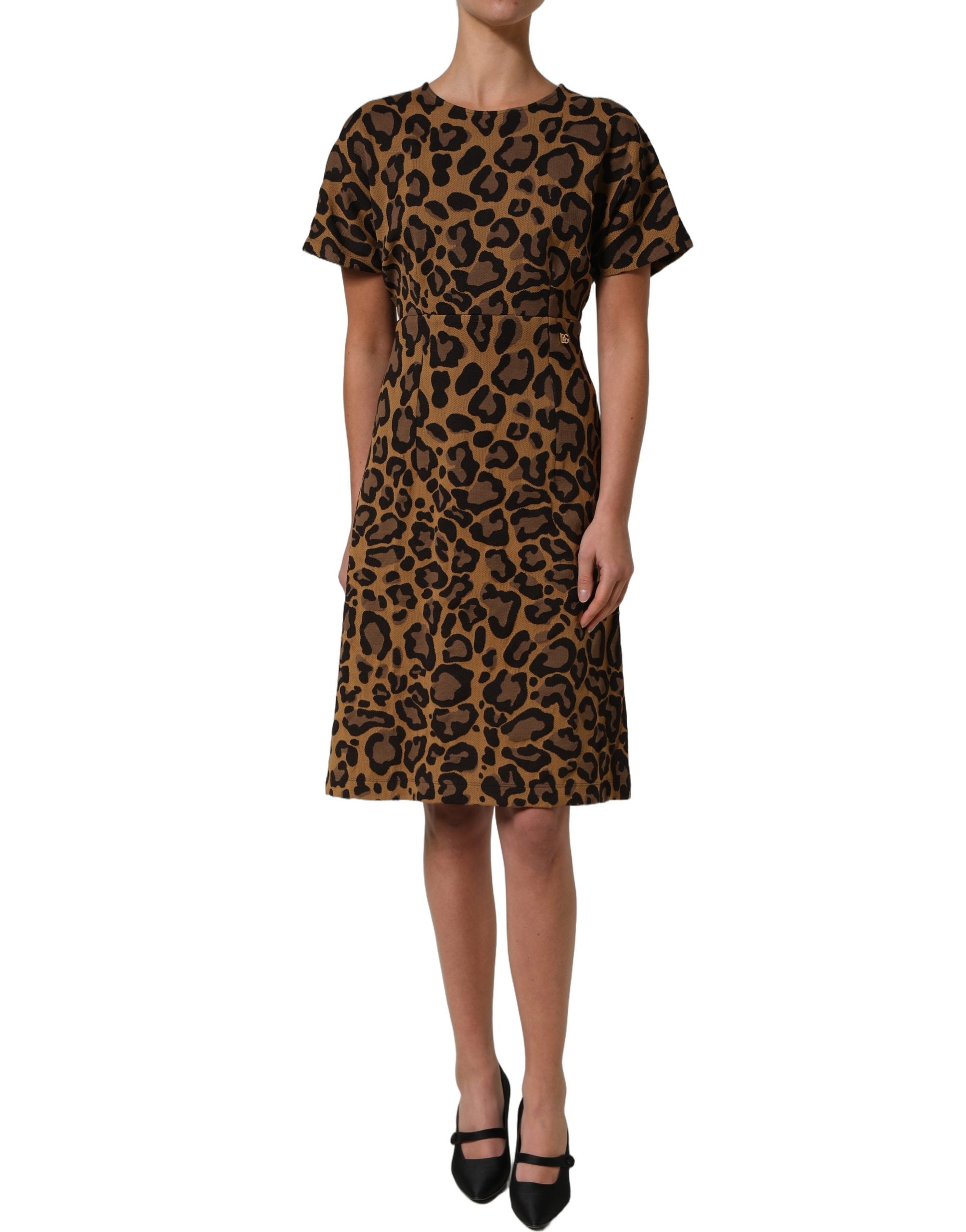 Dolce & Gabbana Brown LeopardPrint Flared A-line Mini Dress Dolce & Gabbana