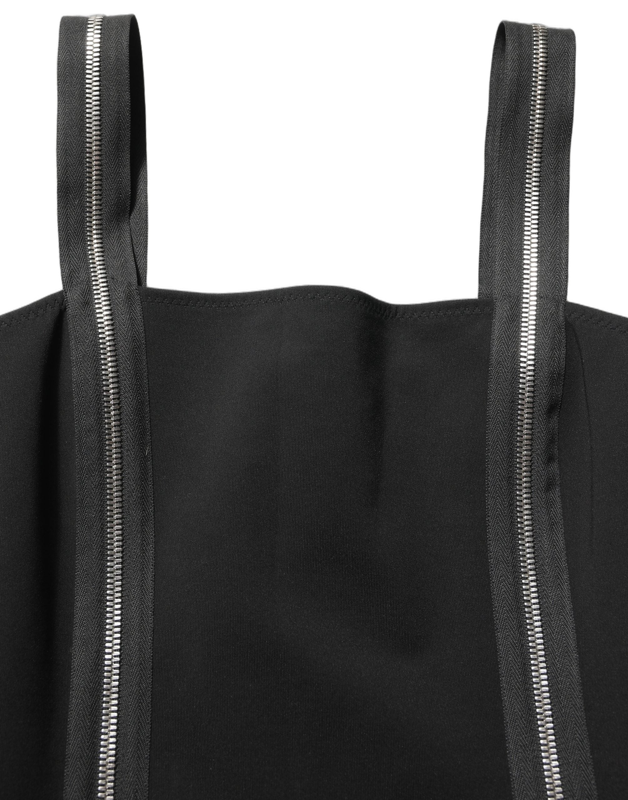 Dolce & Gabbana Black Sleeveless Front Zipper Midi Dress Dolce & Gabbana