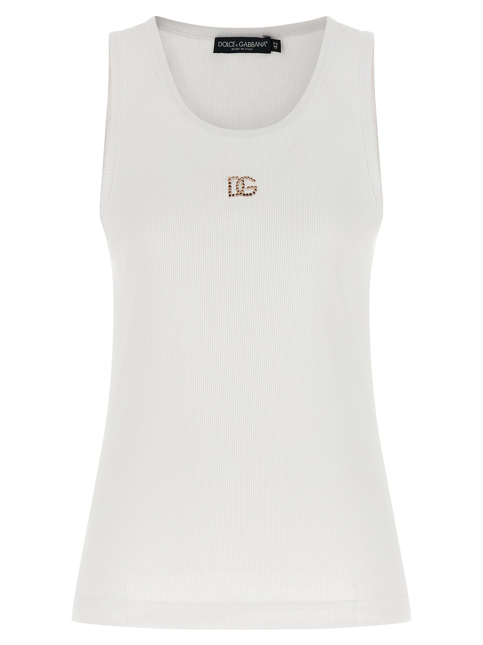 Dolce & Gabbana White Cotton Sleeveles T-Shirt Dolce & Gabbana