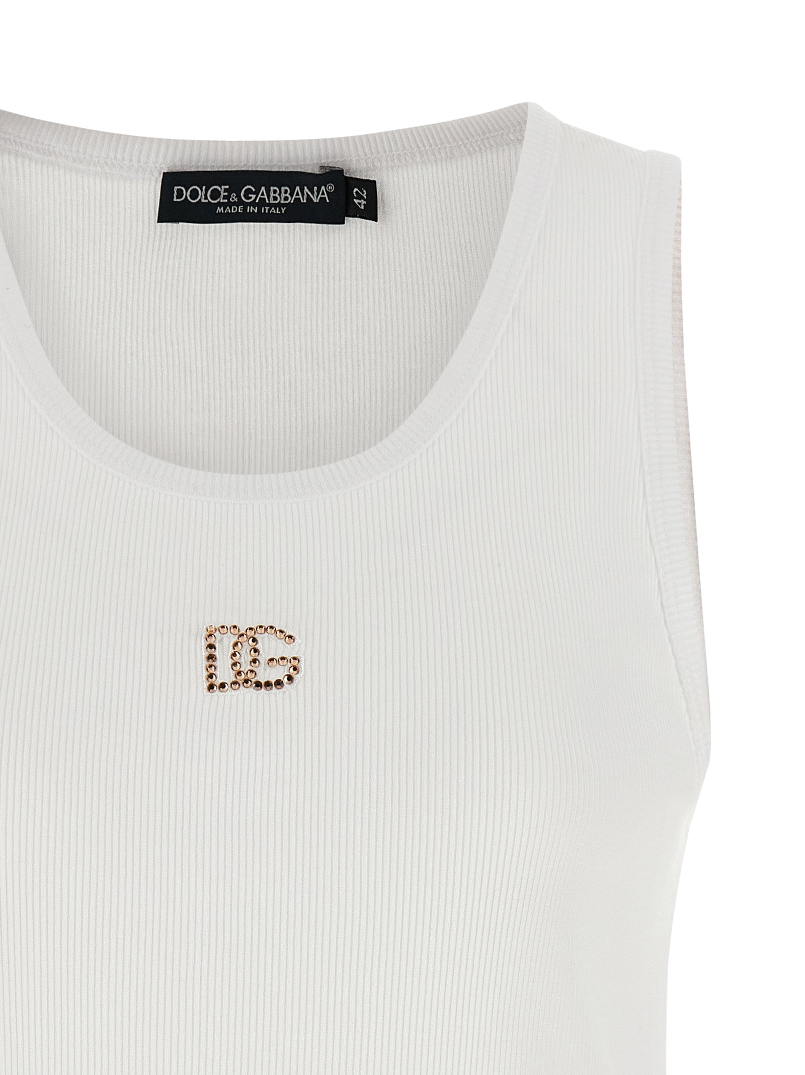 Dolce & Gabbana White Cotton Sleeveles T-Shirt Dolce & Gabbana