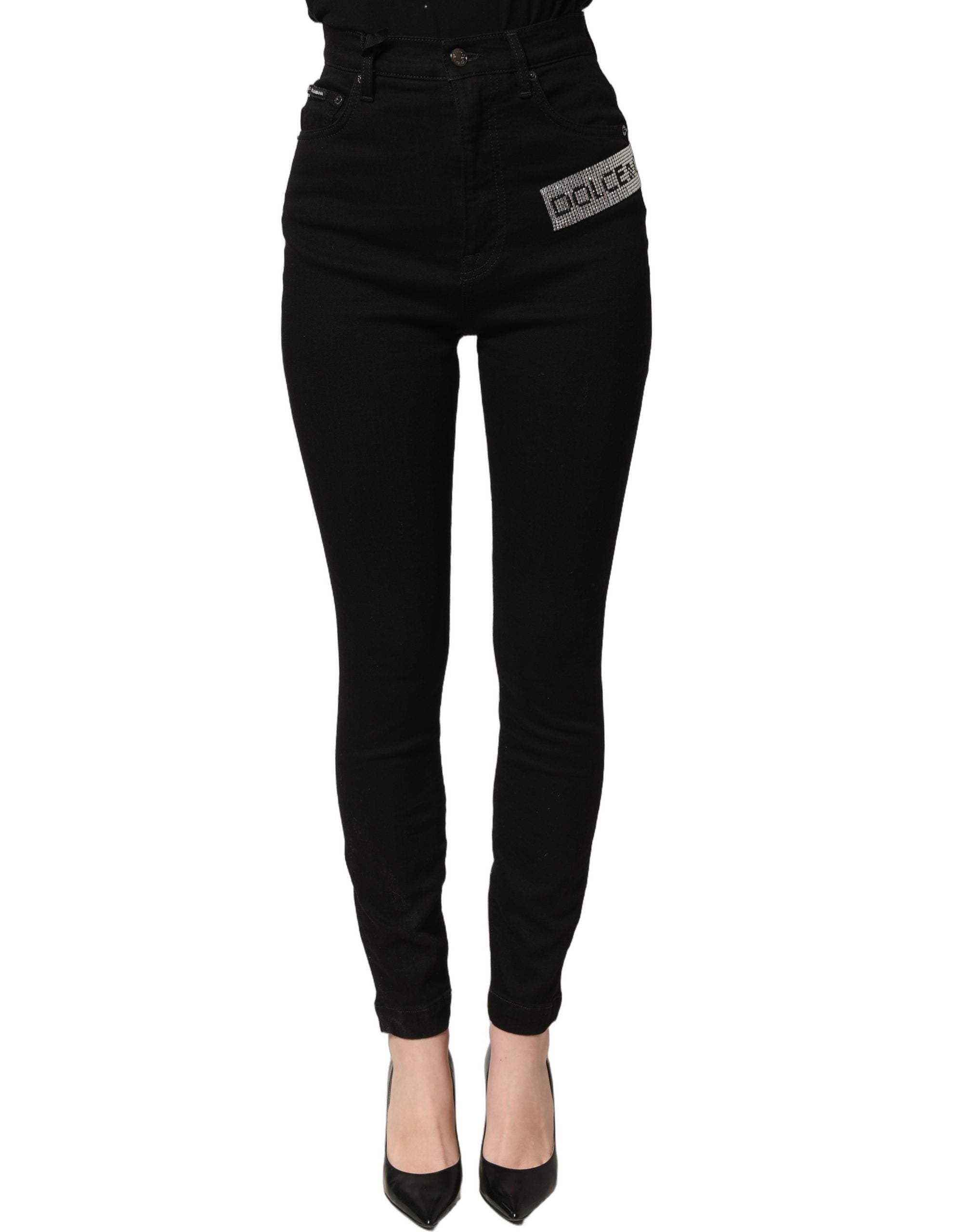 Dolce & Gabbana Black Grace Rhinestone HighWaist Denim Jeans Dolce & Gabbana