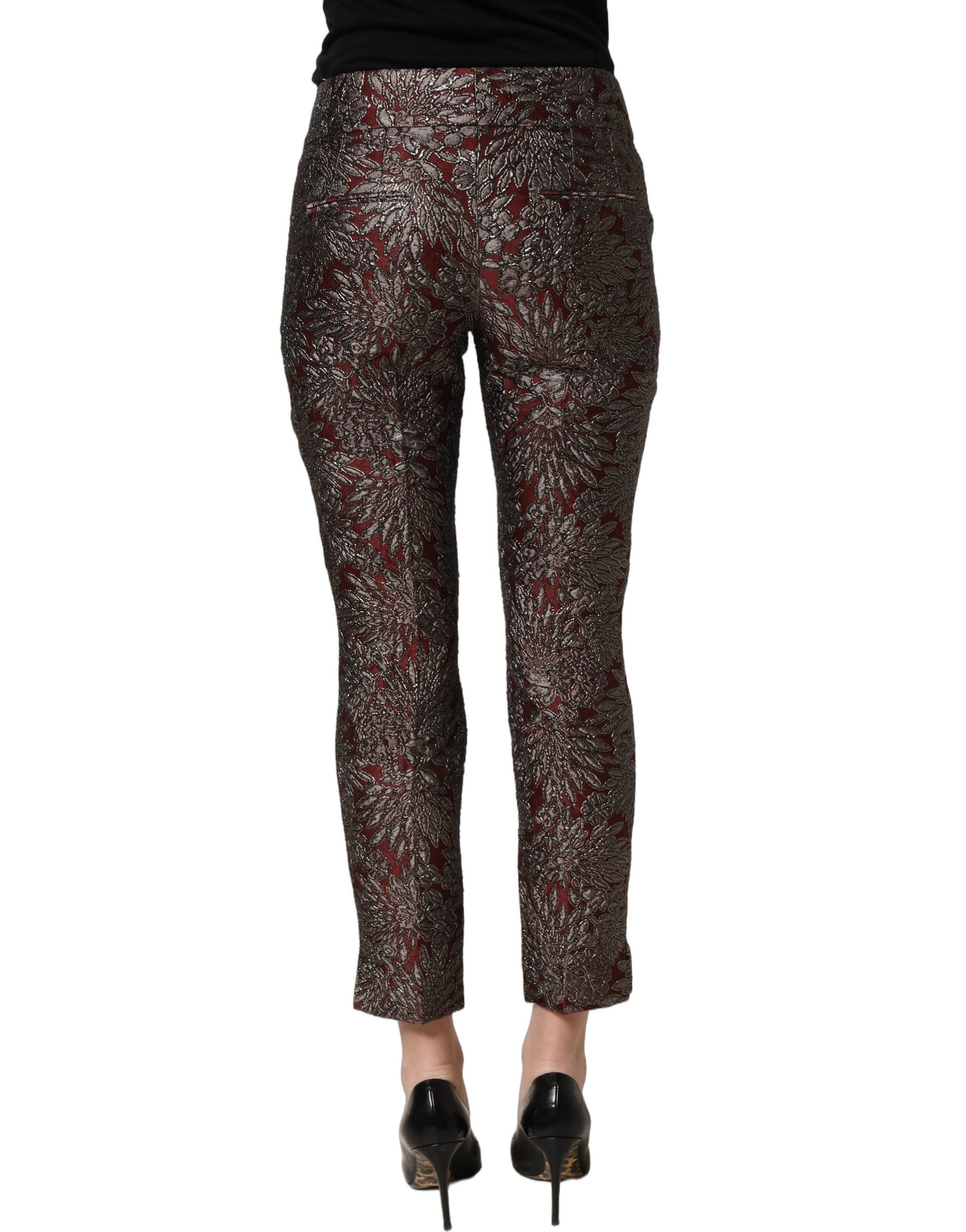 Dolce & Gabbana Burgundy Grey Floral Jacquard Straight Pants Dolce & Gabbana