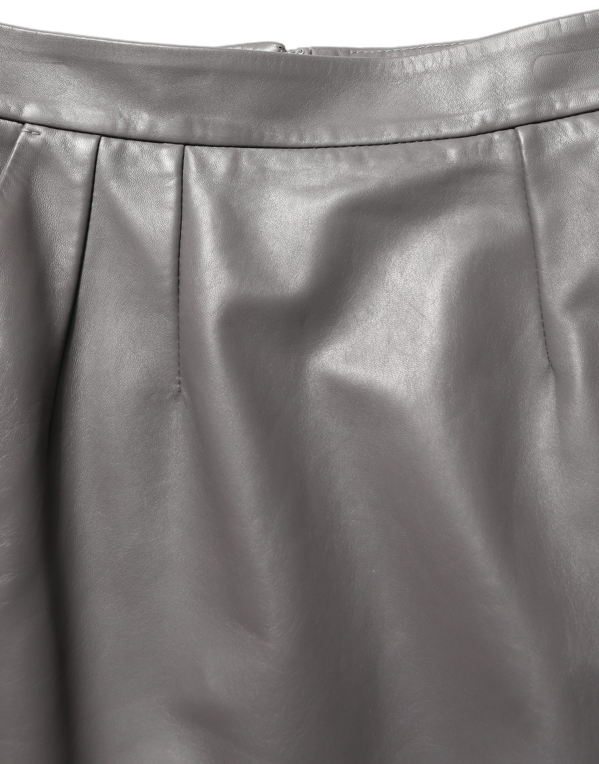 Dolce & Gabbana Gray Leather High Waist Pencil Cut Midi Skirt Dolce & Gabbana