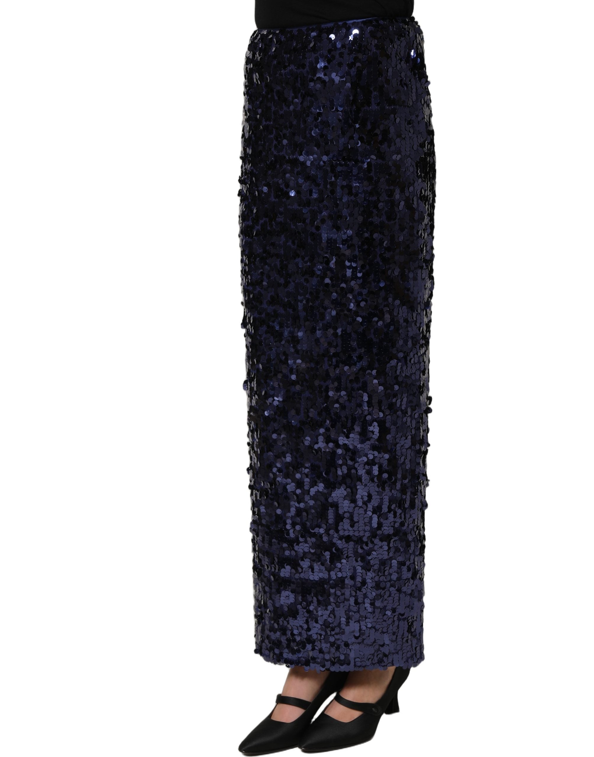 Dolce & Gabbana Blue Sequin High Waist PencilCut Midi Skirt Dolce & Gabbana