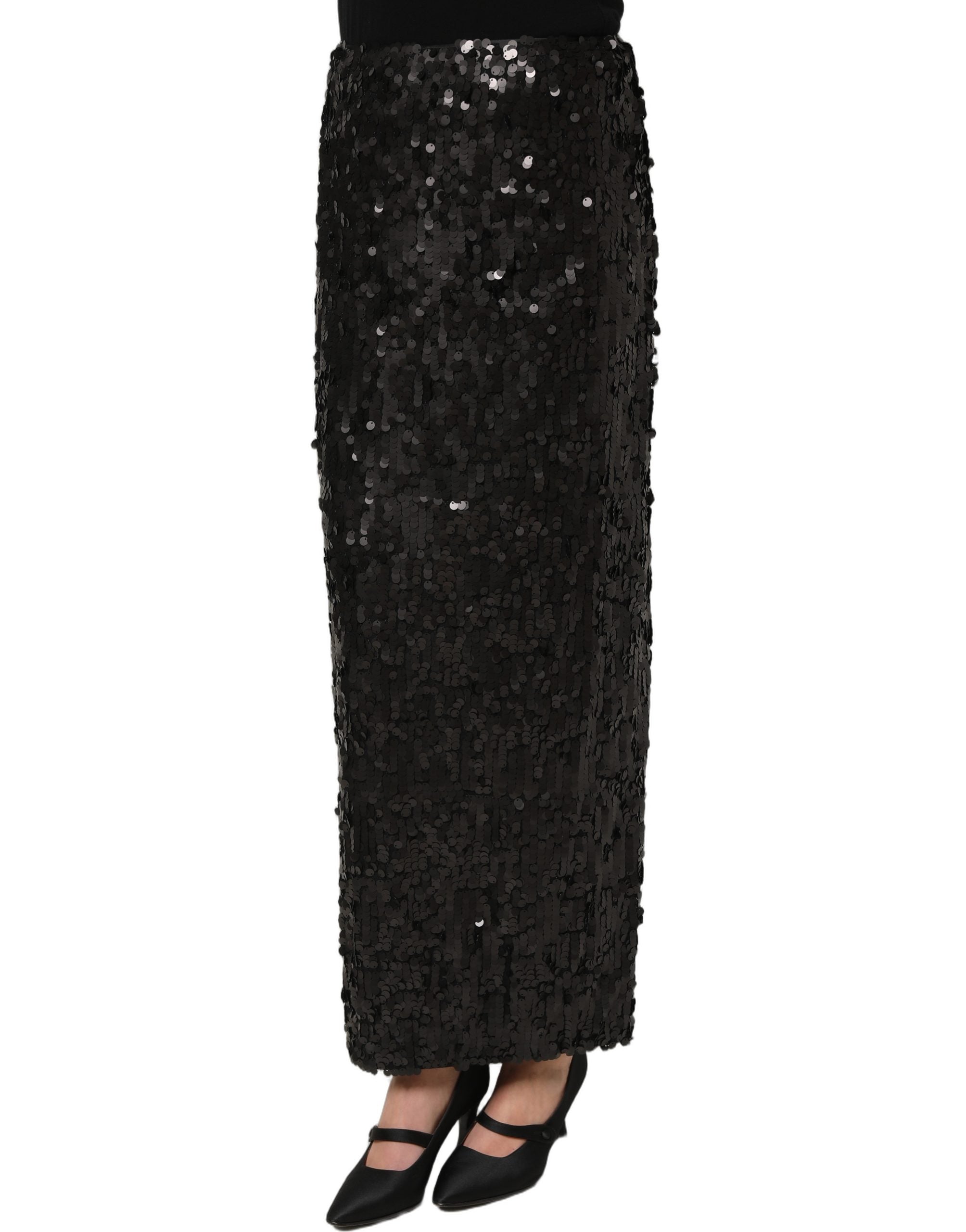 Dolce & Gabbana Black Sequin High Waist Pencil Midi Skirt Dolce & Gabbana