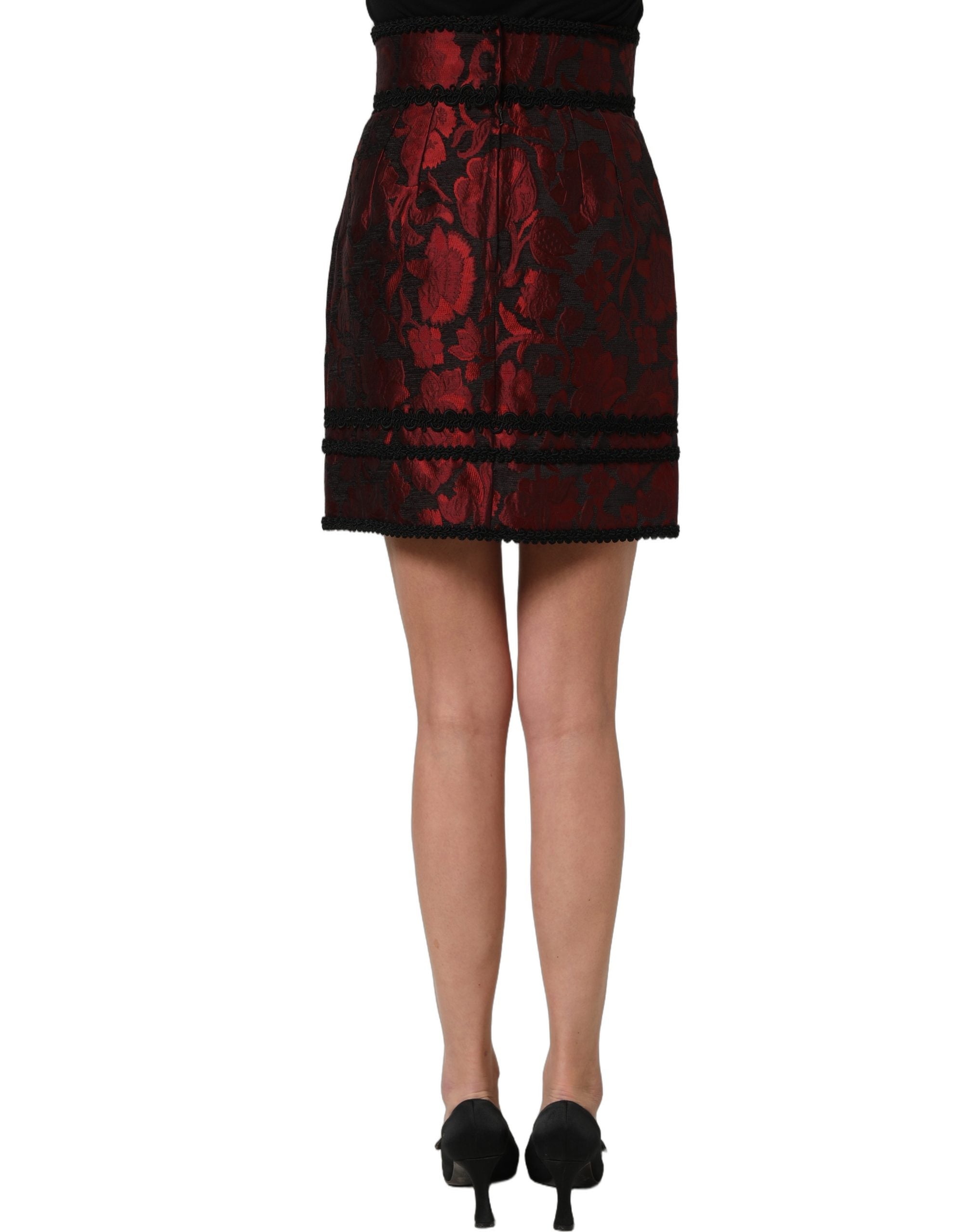 Dolce & Gabbana Red Black Floral Lace Jacquard Mini Skirt Dolce & Gabbana
