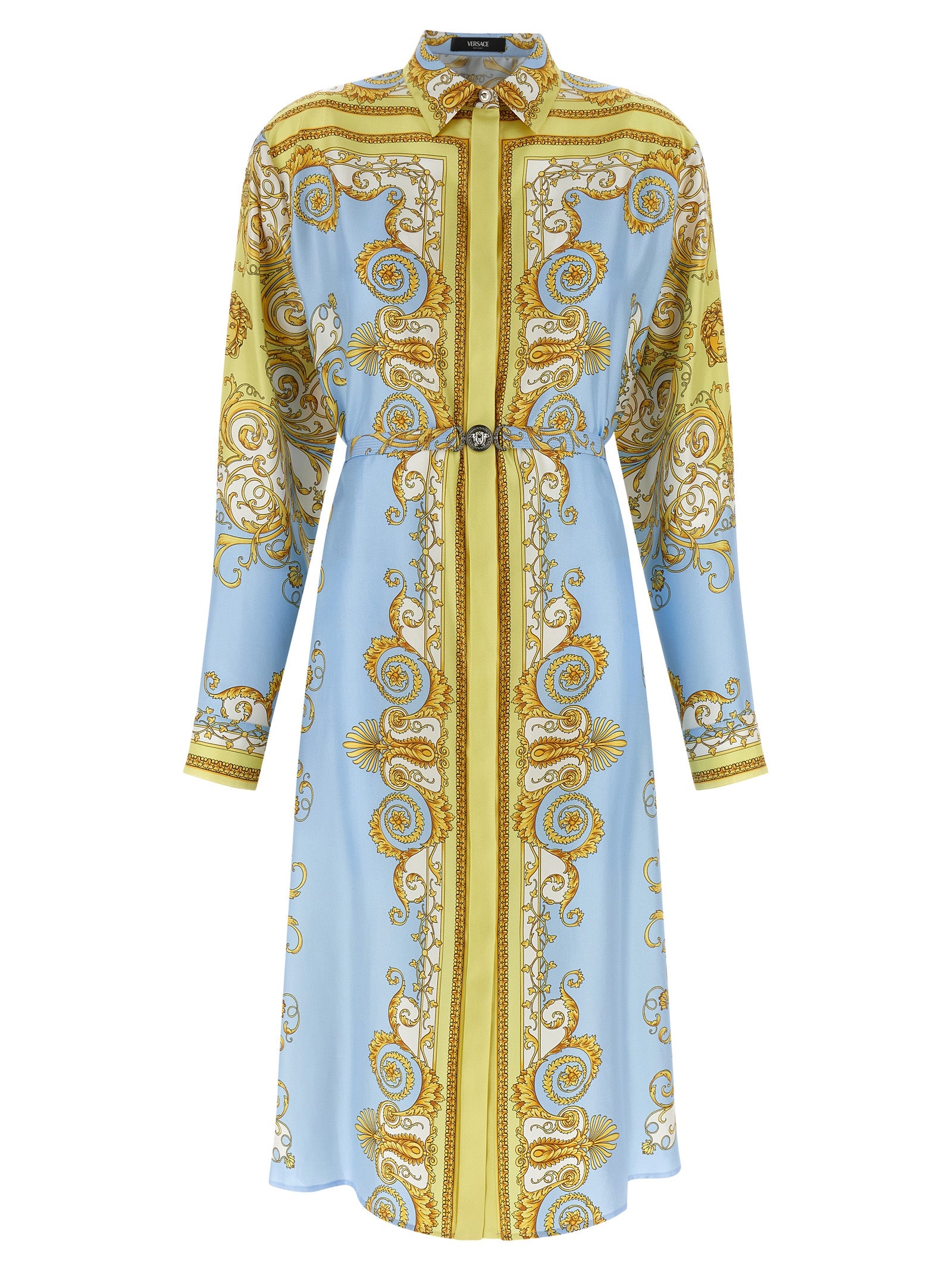 Versace Blue Silk Midi Dress Versace
