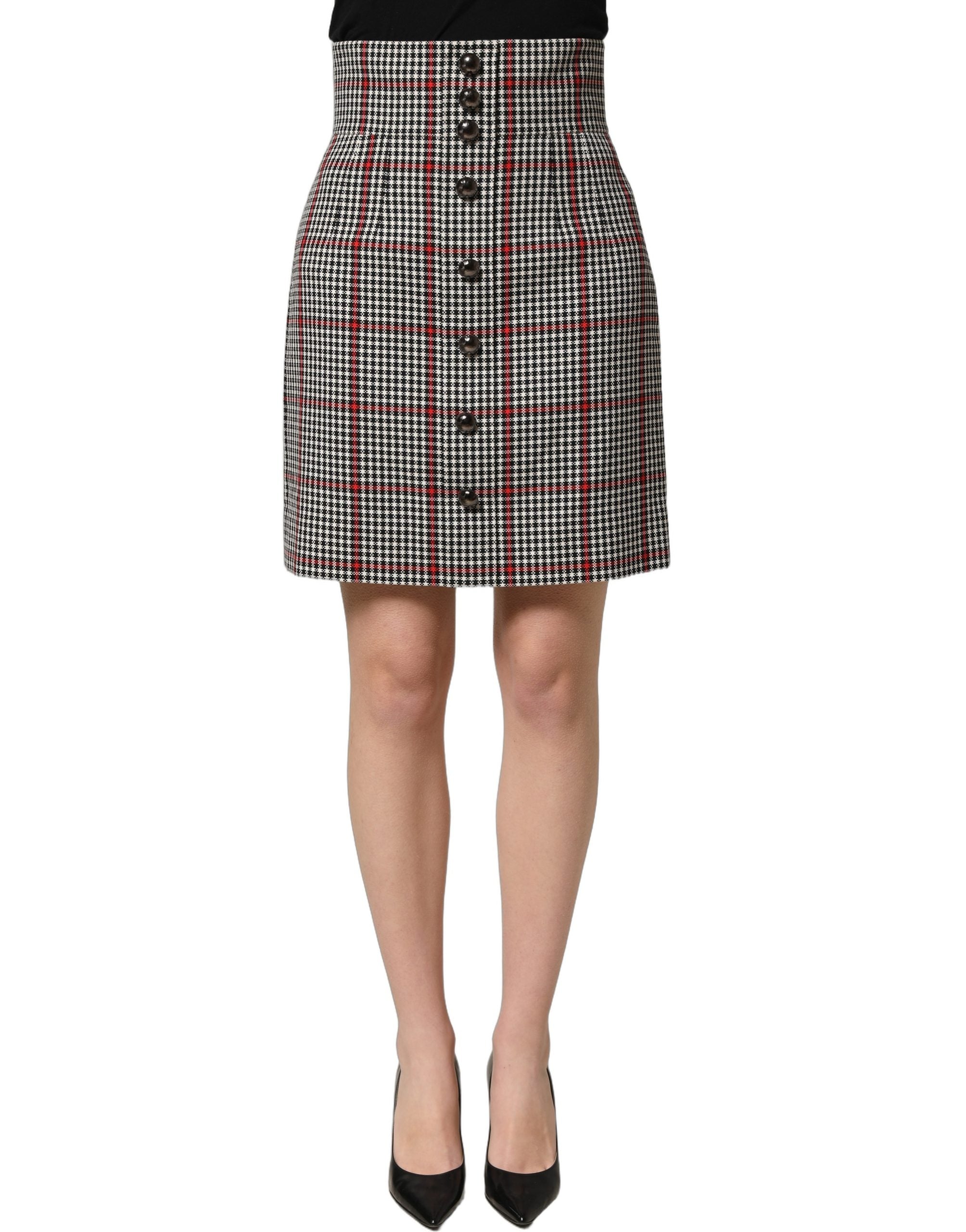 Dolce & Gabbana Gray Checkered High Waist A-line Mini Skirt Dolce & Gabbana