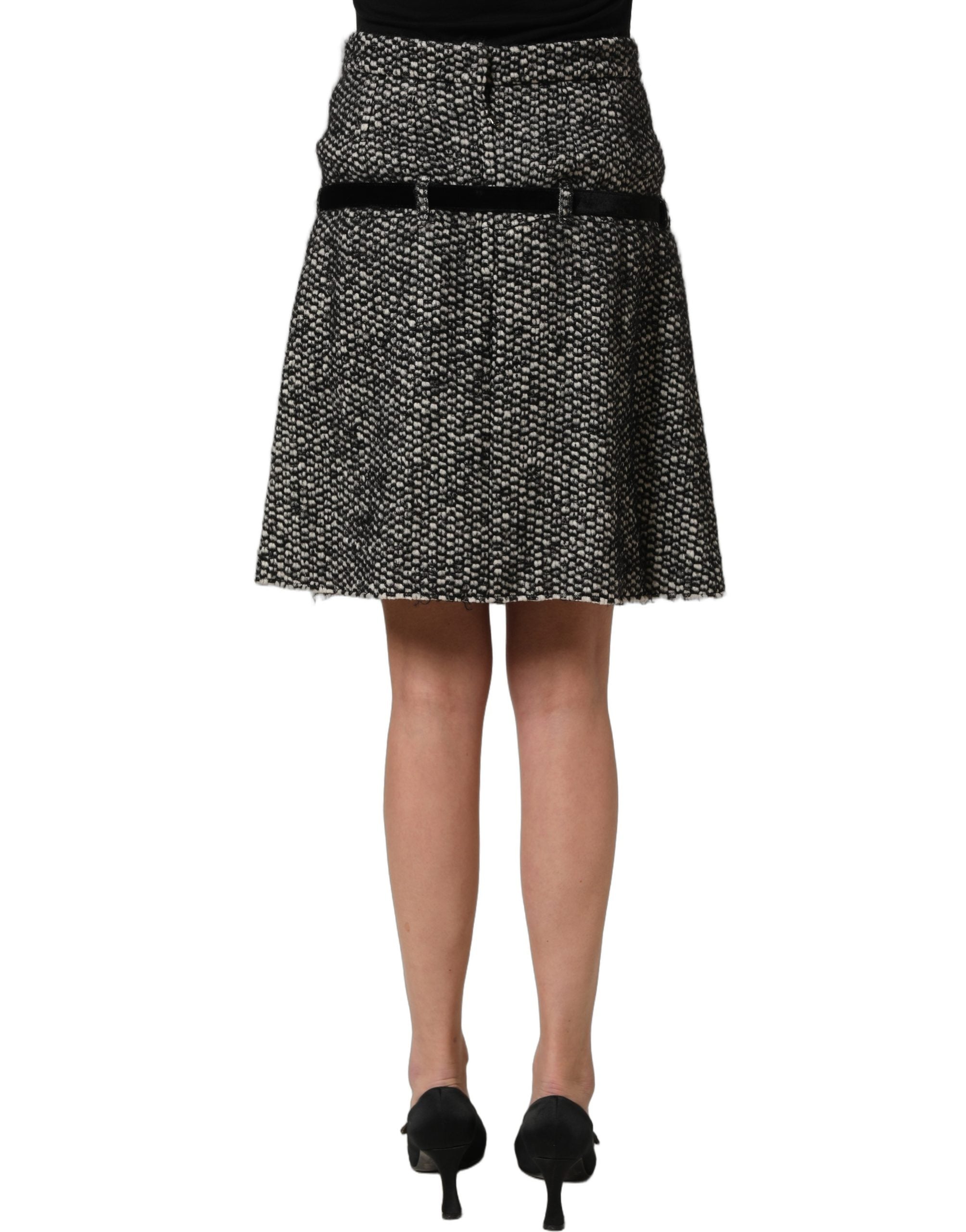 Dolce & Gabbana Black White Tweed High Waist Pleated Skirt Dolce & Gabbana