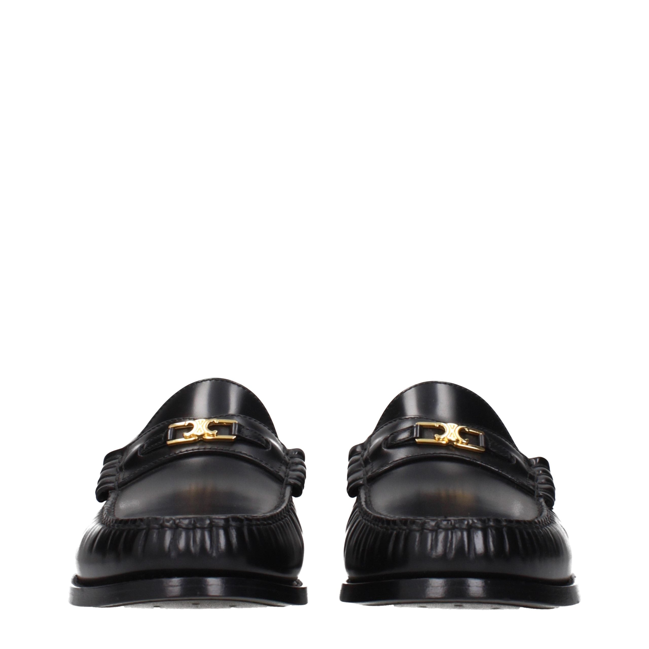 Celine Black Leather Slip-On Loafers Celine