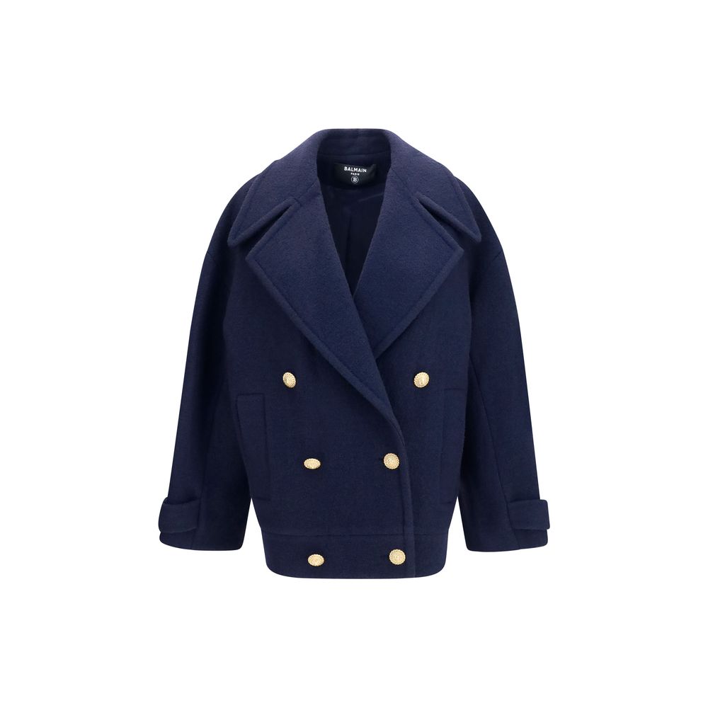 Balmain Blue Wool Oves Aries Coat Balmain
