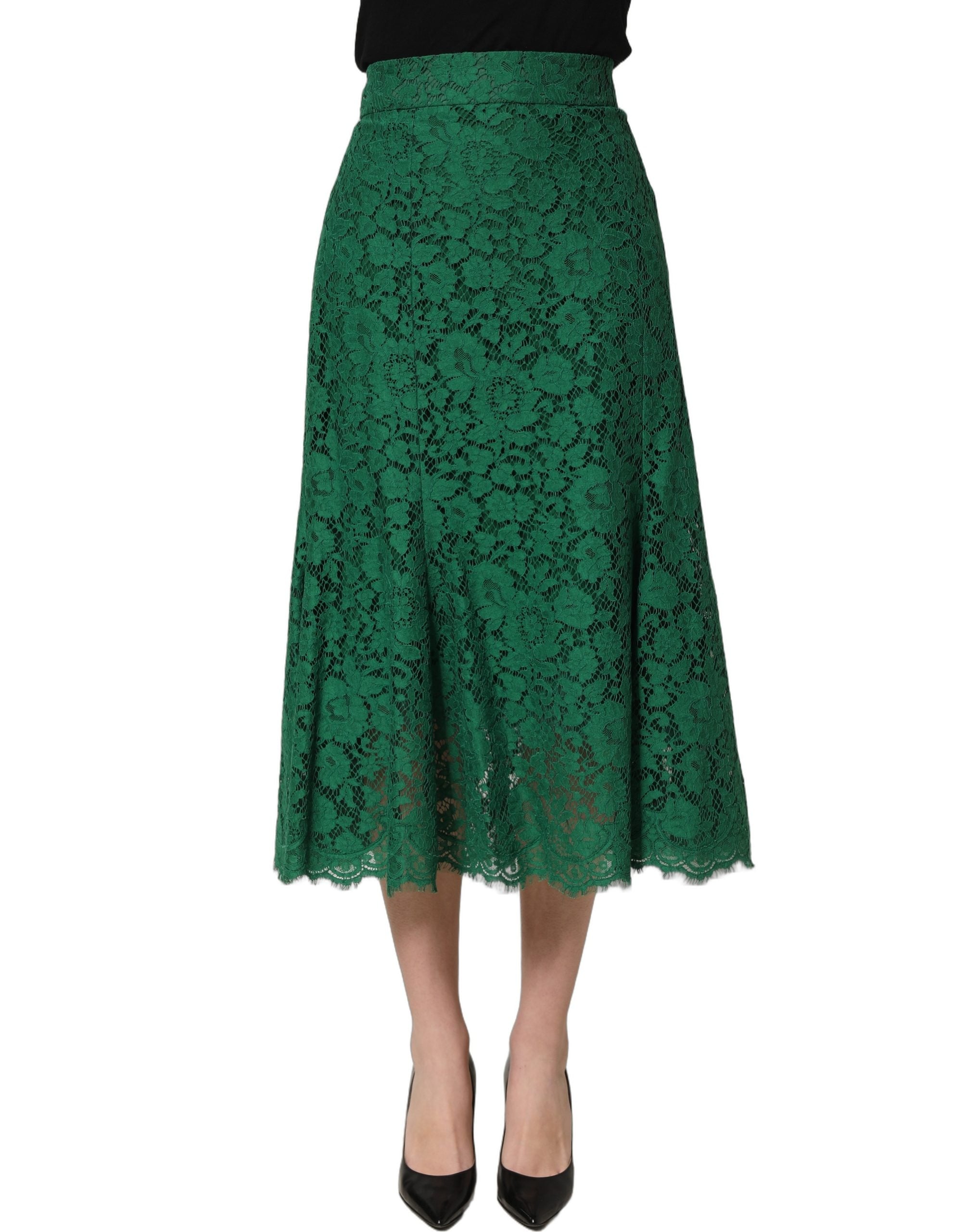 Dolce & Gabbana Green Lace High Waist Mermaid Midi Skirt Dolce & Gabbana