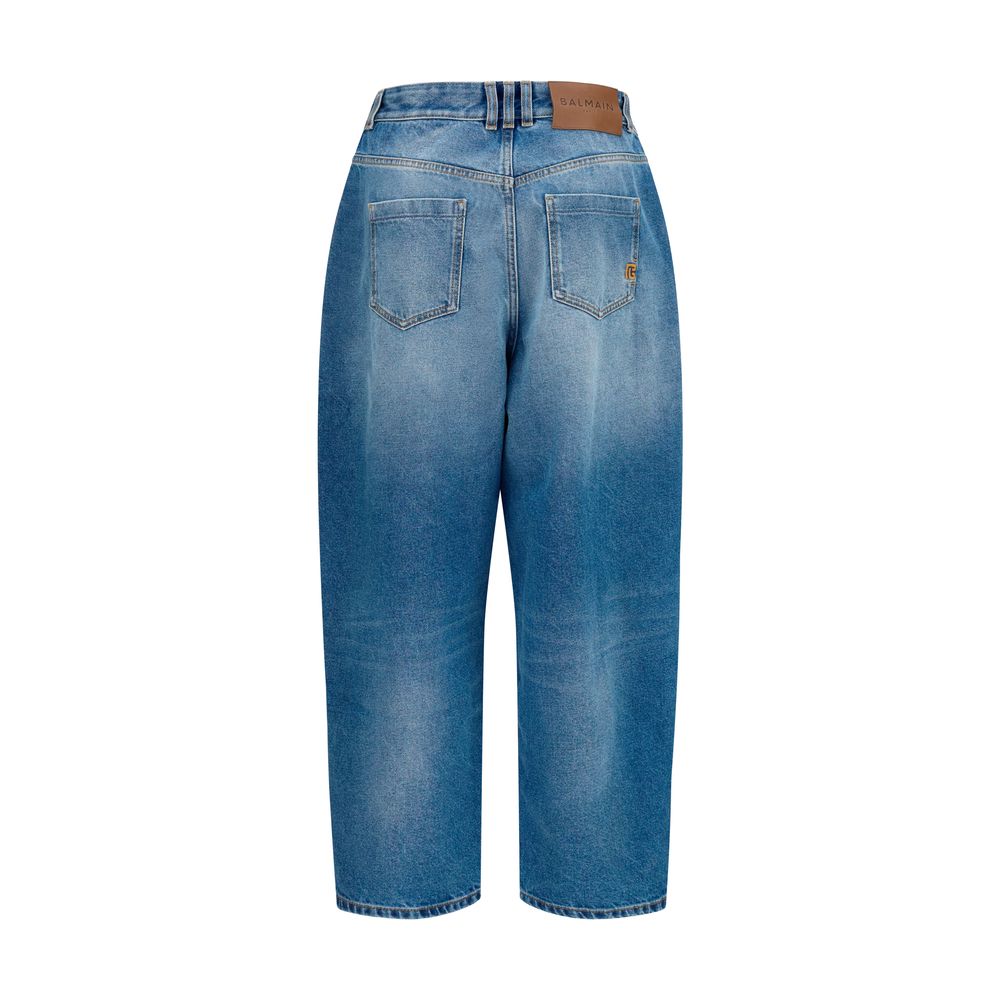 Balmain Blue Cotton Relaxed Fit Jeans Balmain